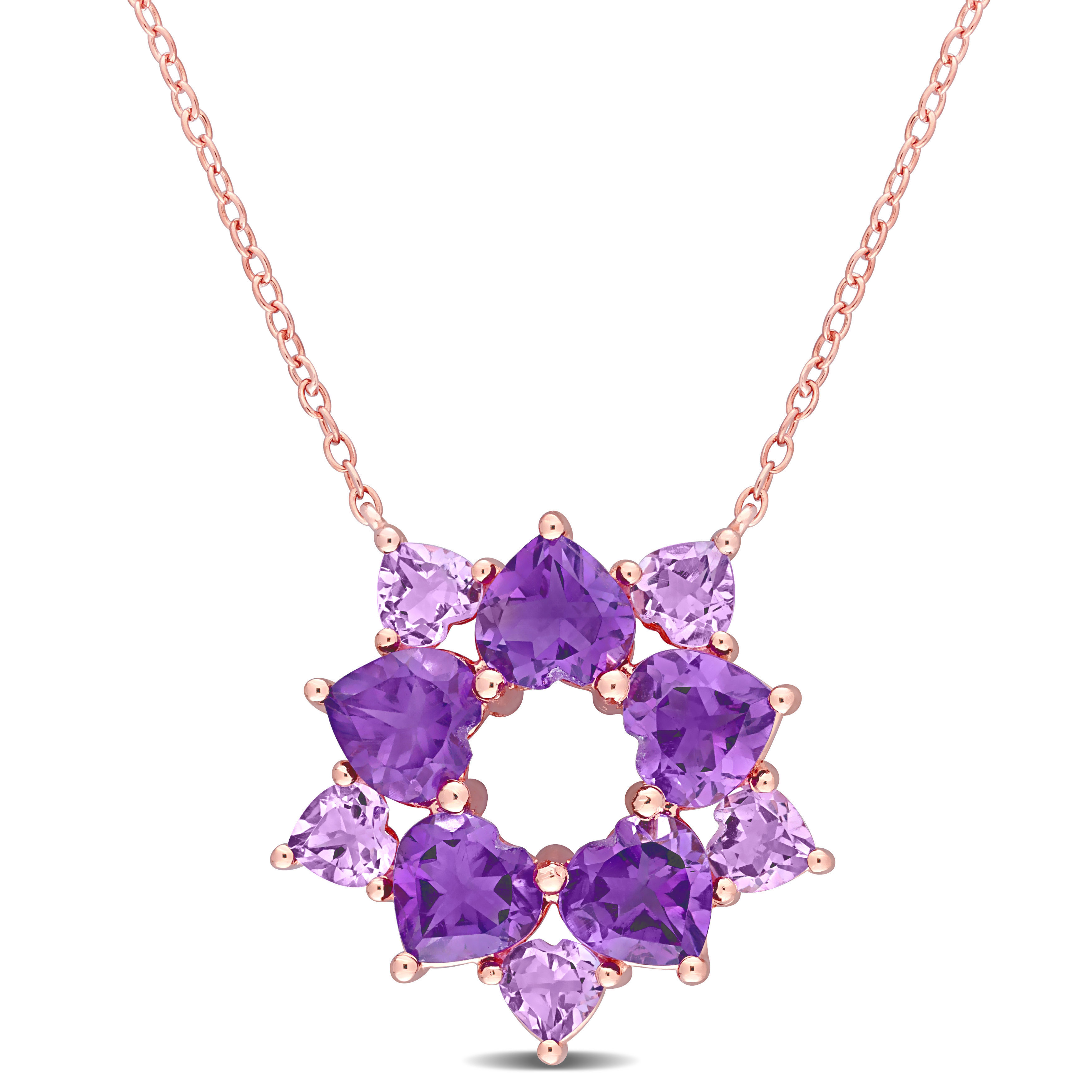 4 3/4 CT TGW Amethyst and Amethyst-Africa Floral Necklace in Rose Plated Sterling Silver - 18 in