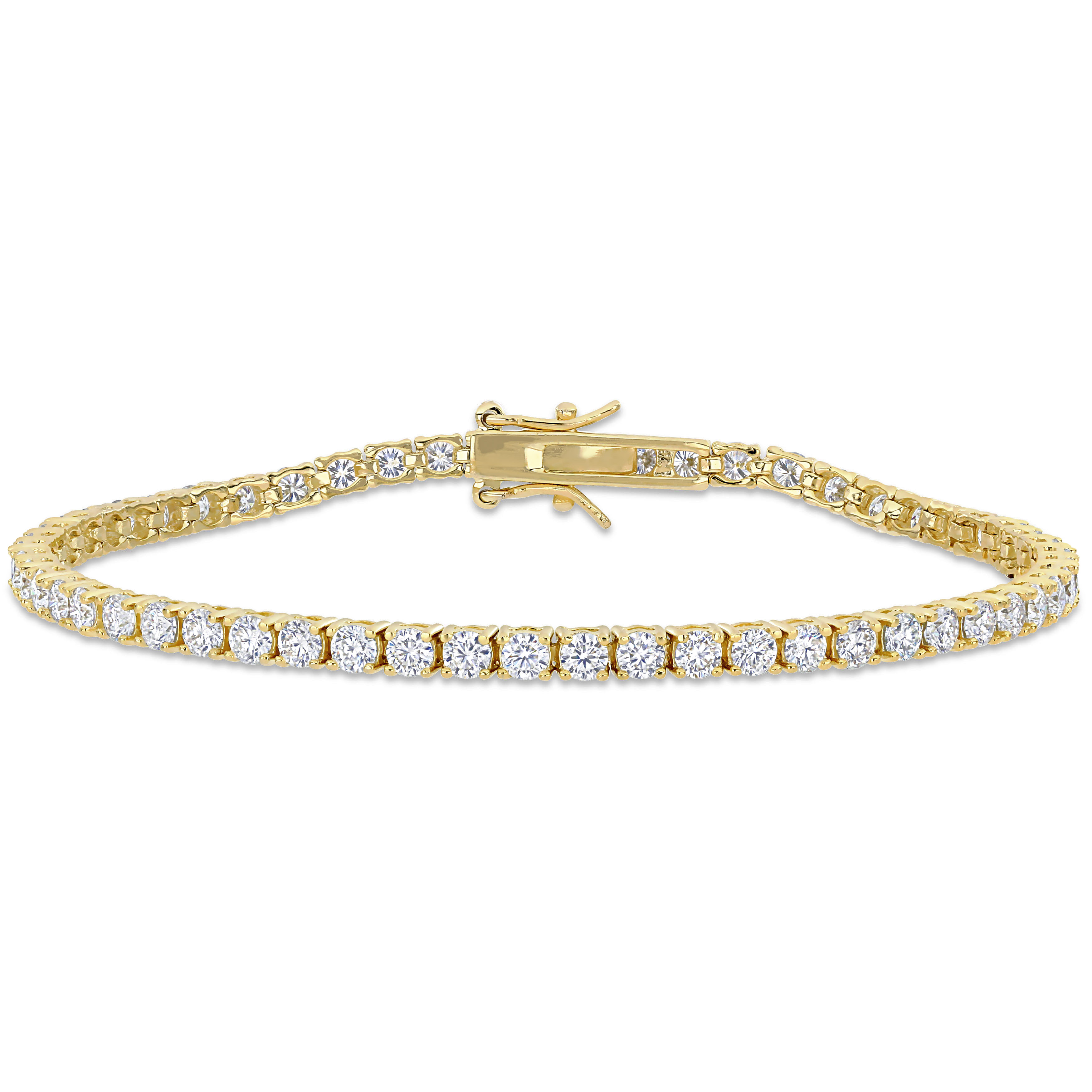 5 1/10 CT DEW Created Moissanite-White Tennis 7 Bracelet in Yellow Plated Sterling Silver