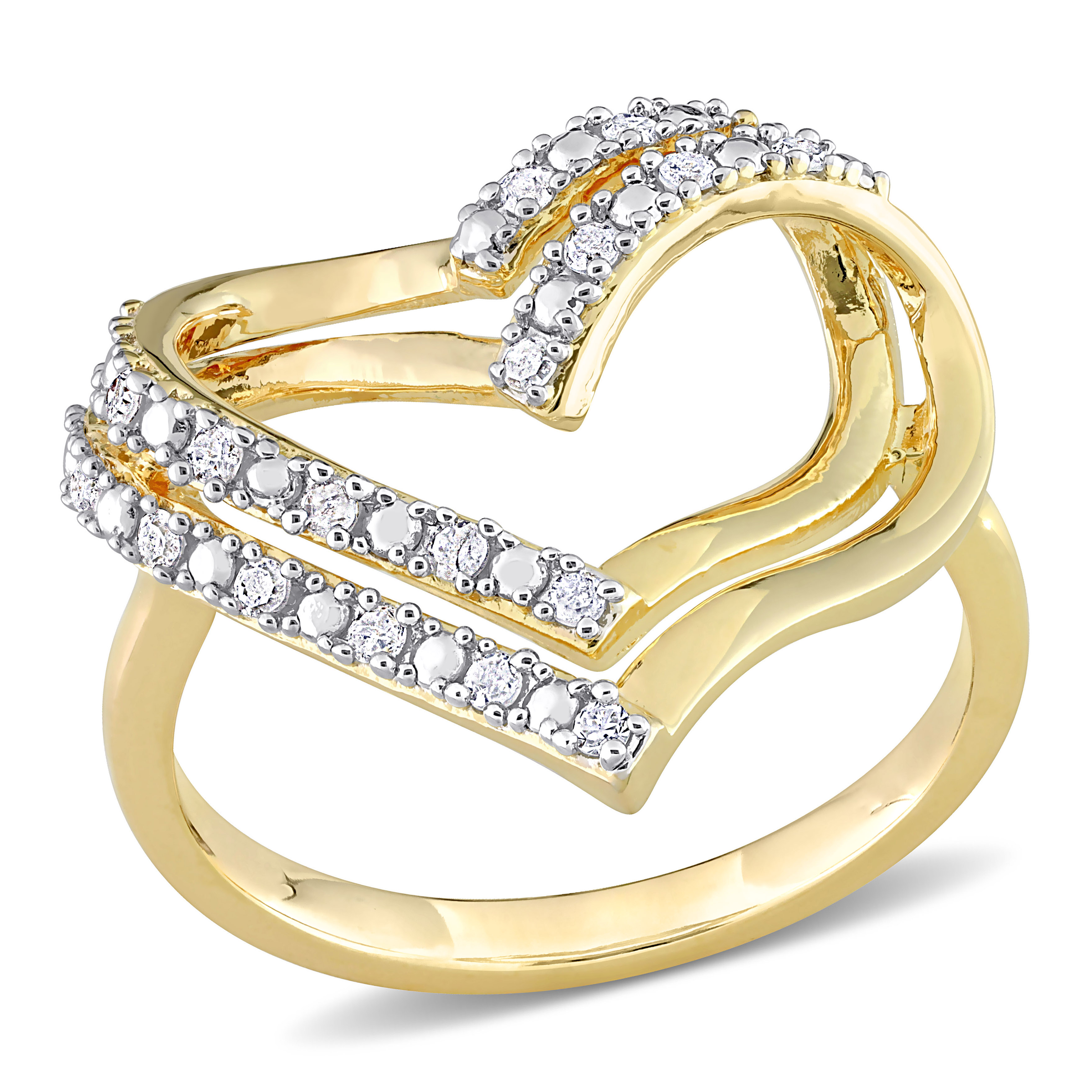 1/5 CT TW Diamond Open Heart Ring in Yellow Plated Sterling Silver