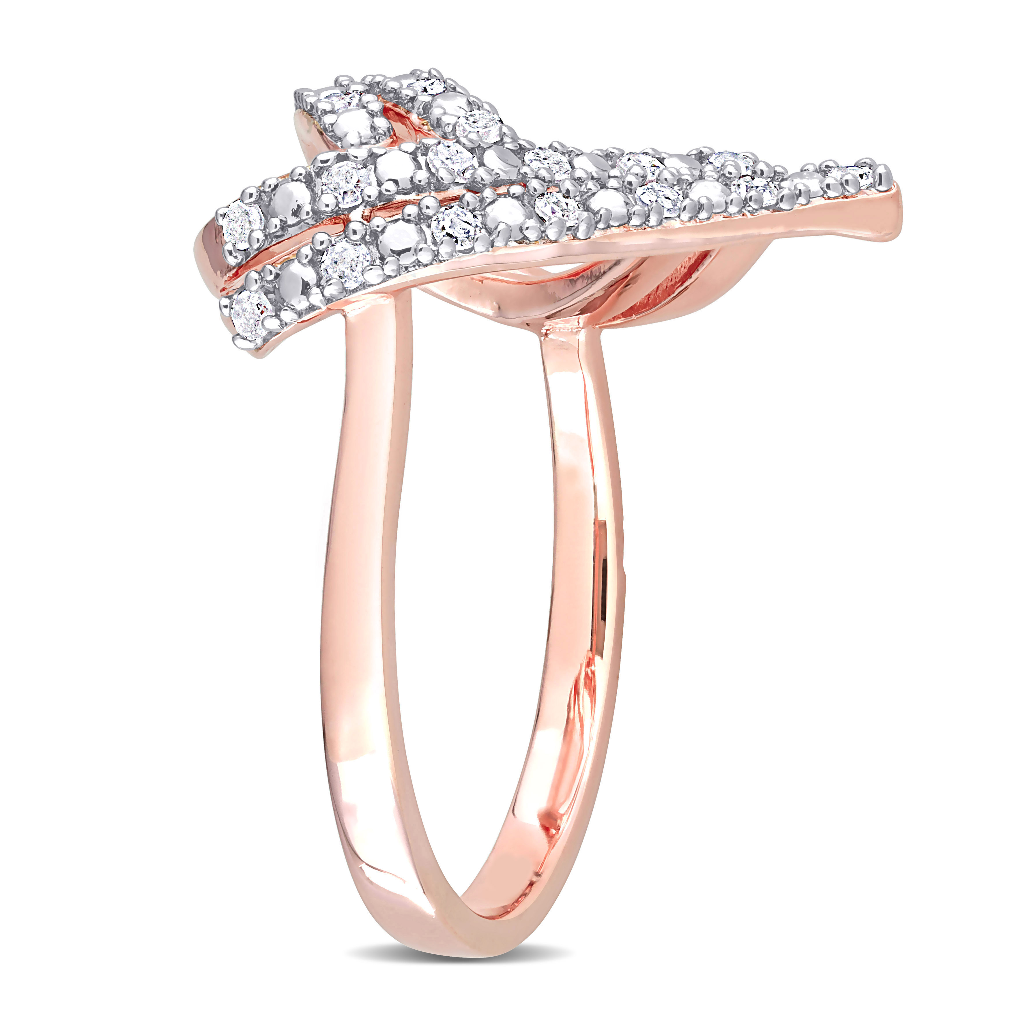 1/5 CT TW Diamond Open Heart Ring in Rose Plated Sterling Silver
