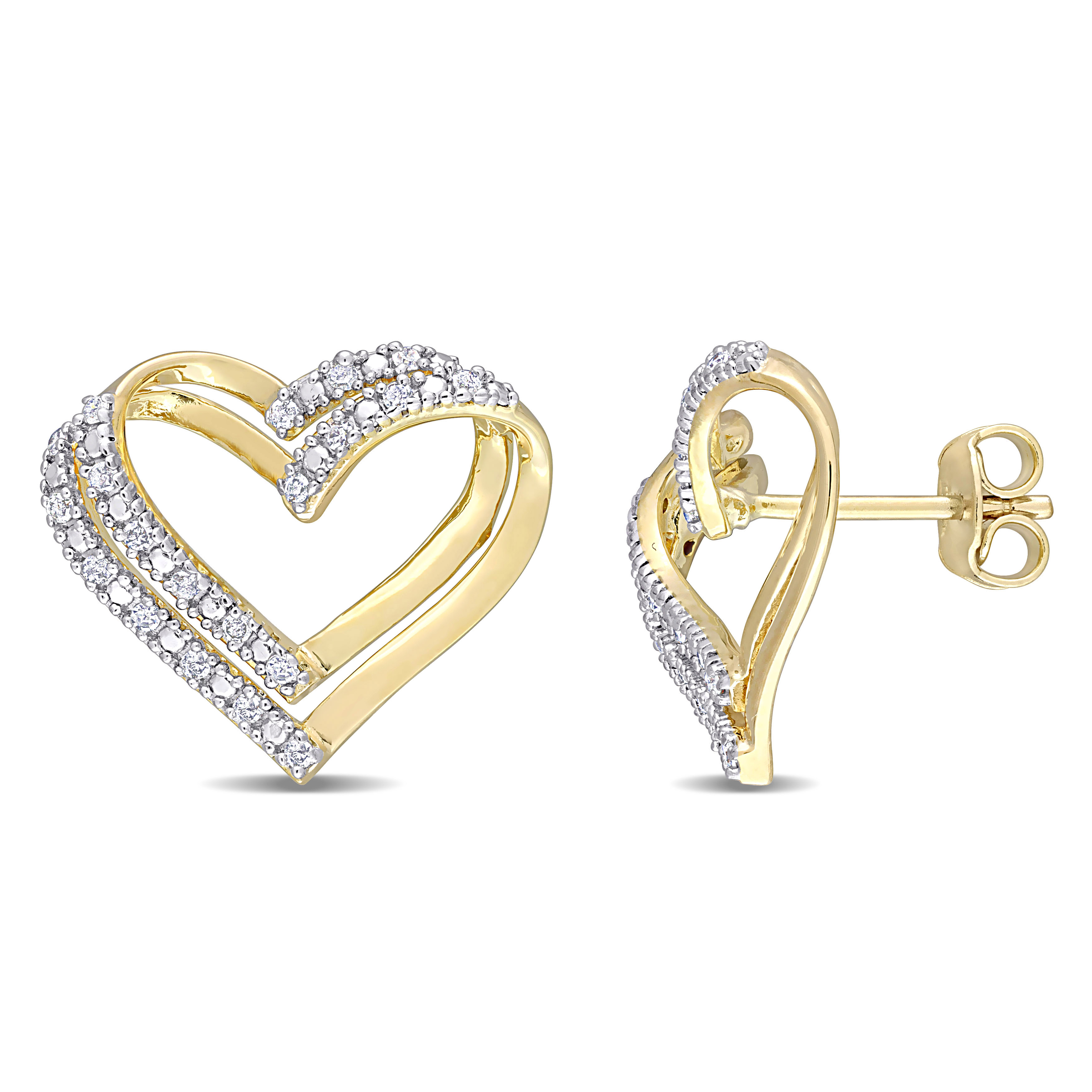 1/5 CT TW Diamond Open Heart Earrings in Yellow Plated Sterling Silver
