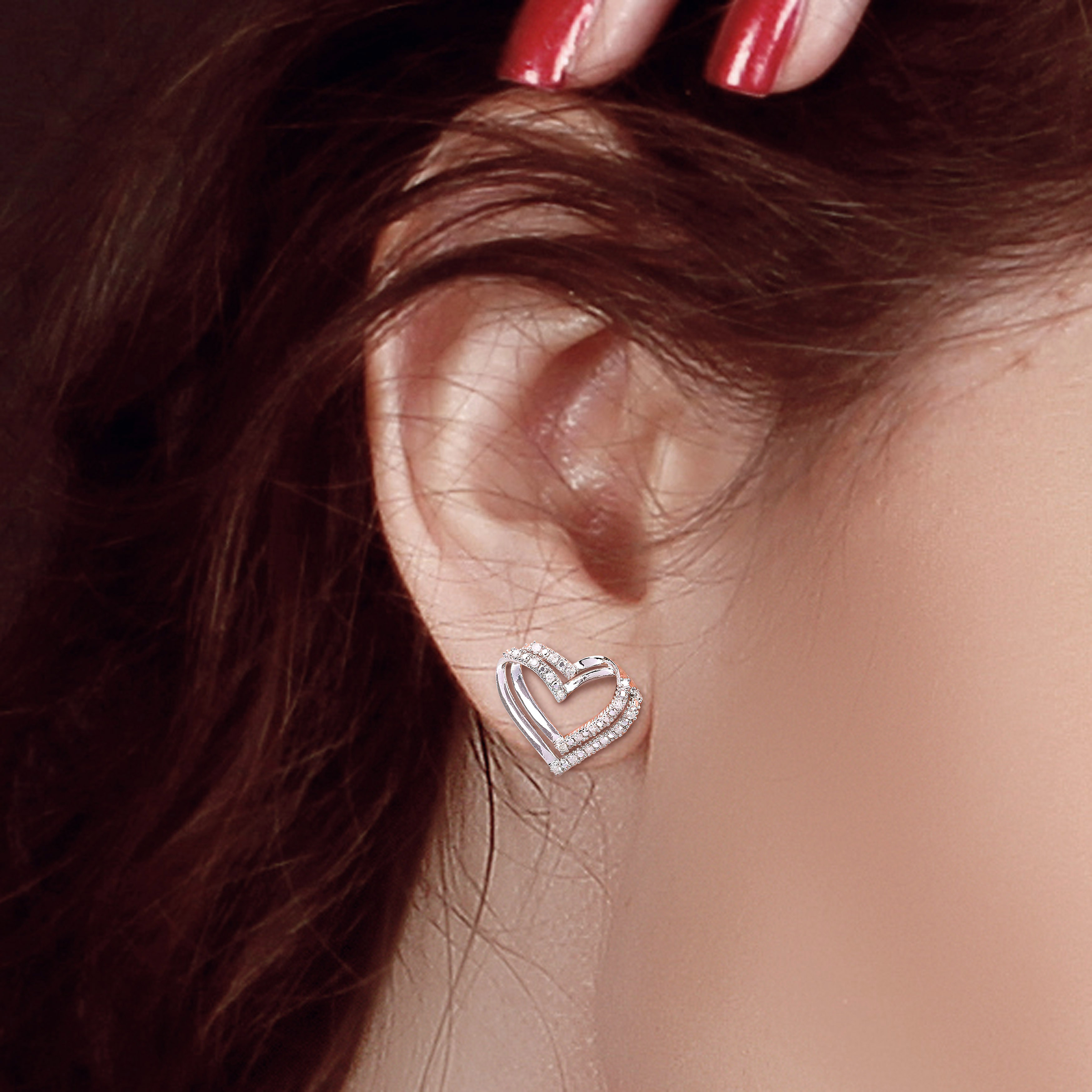 1/5 CT TW Diamond Heart Earrings in Sterling Silver
