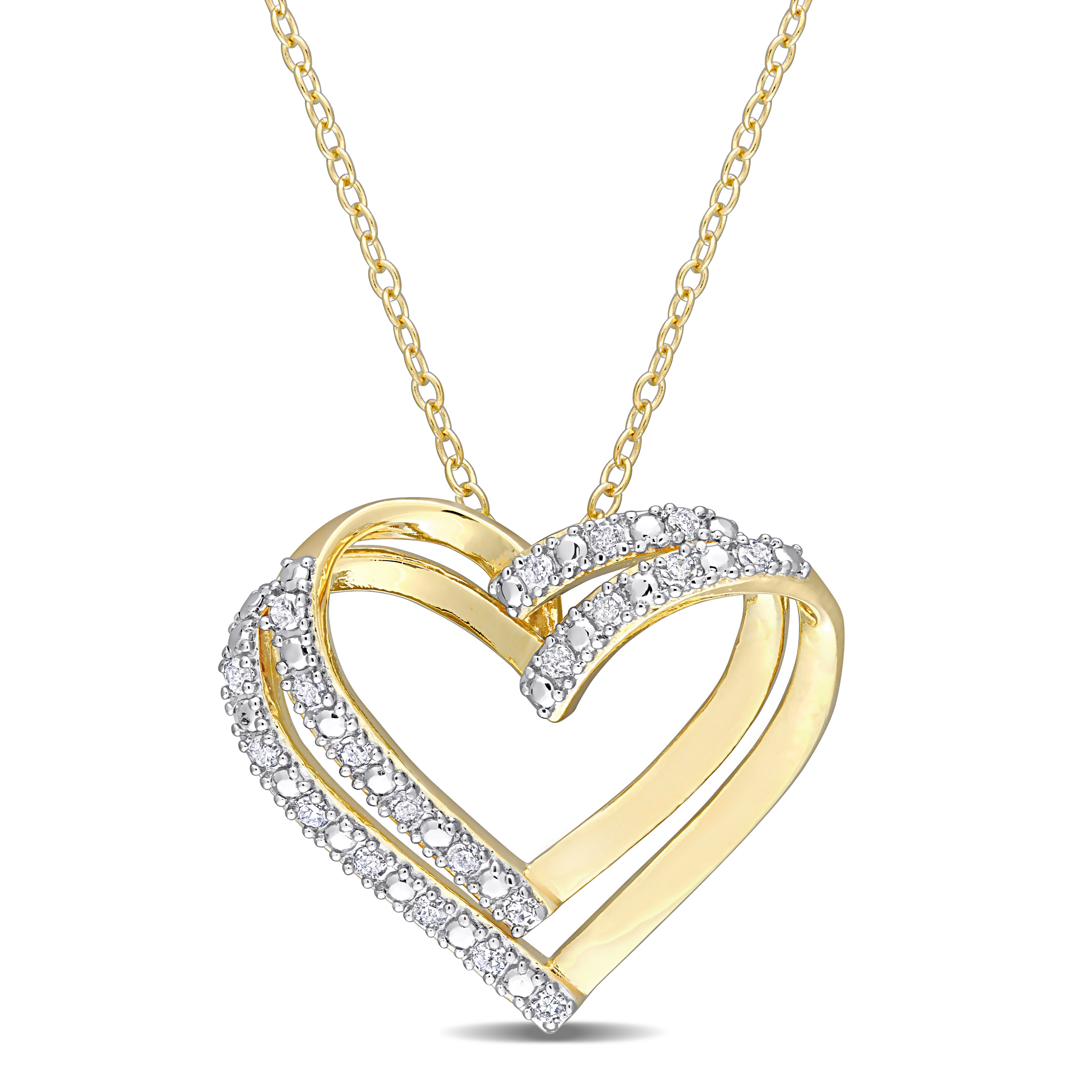 1/5 CT TW Diamond Open Heart Pendant with Chain in Yellow Plated Sterling Silver