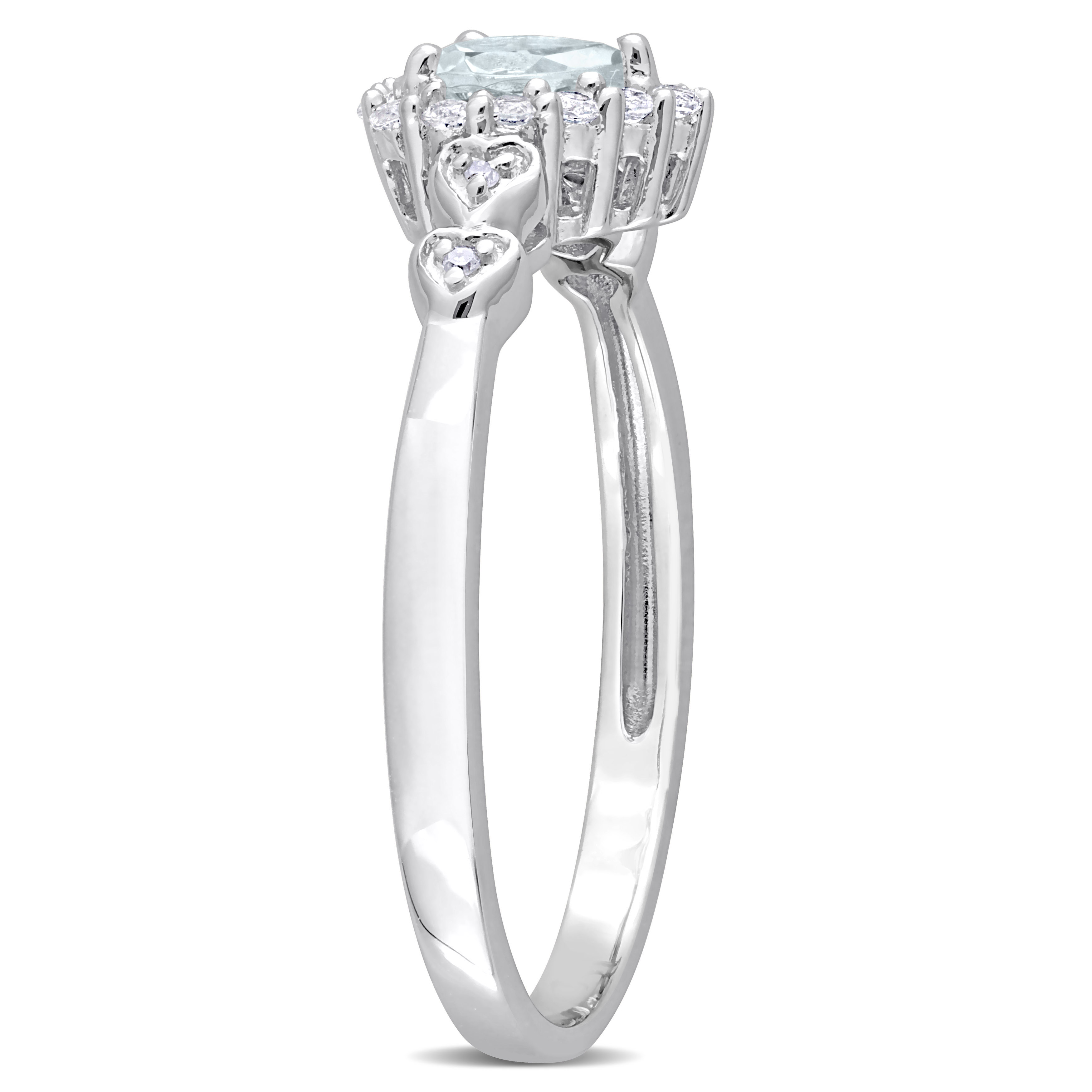 1/2 CT TGW Heart Shaped Aquamarine and White Topaz with Diamond Accent Halo Promise Ring in Rose Plated Sterling Silver