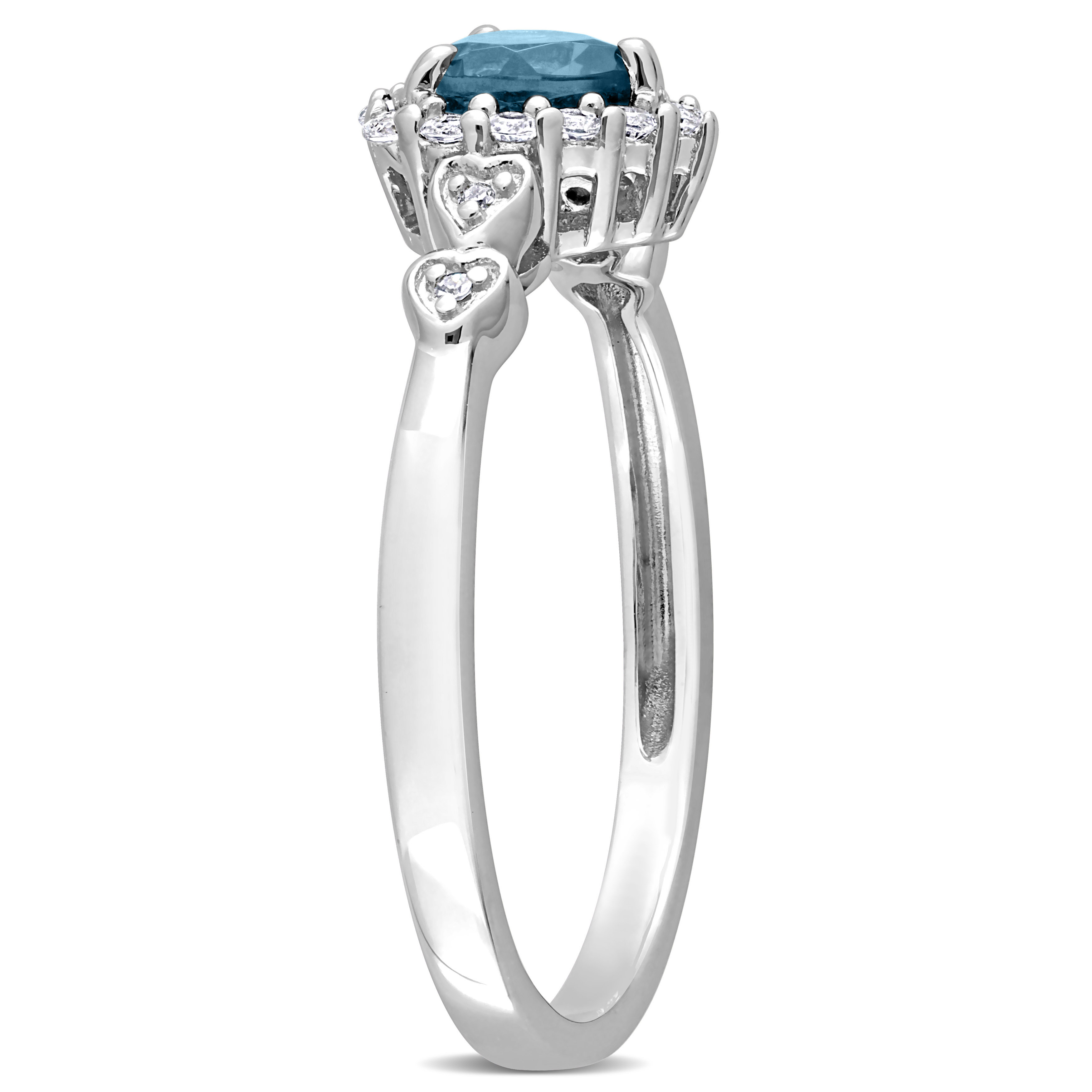 5/8 CT TGW Heart Shaped London Blue Topaz and Diamond Accent Halo Promise Ring in Sterling Silver