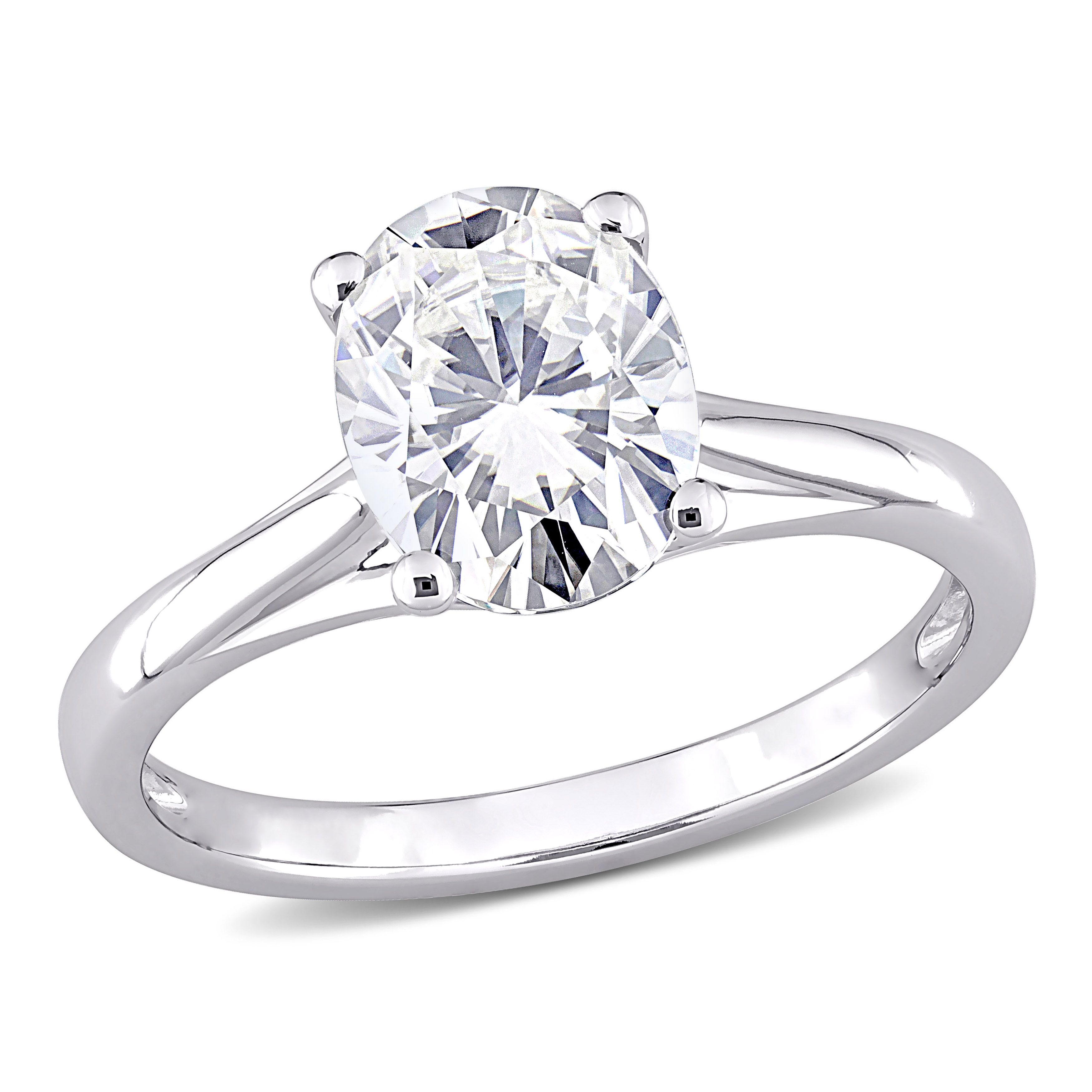 2 CT DEW Oval Shaped Created Moissanite Solitaire Ring in 10k White Gold