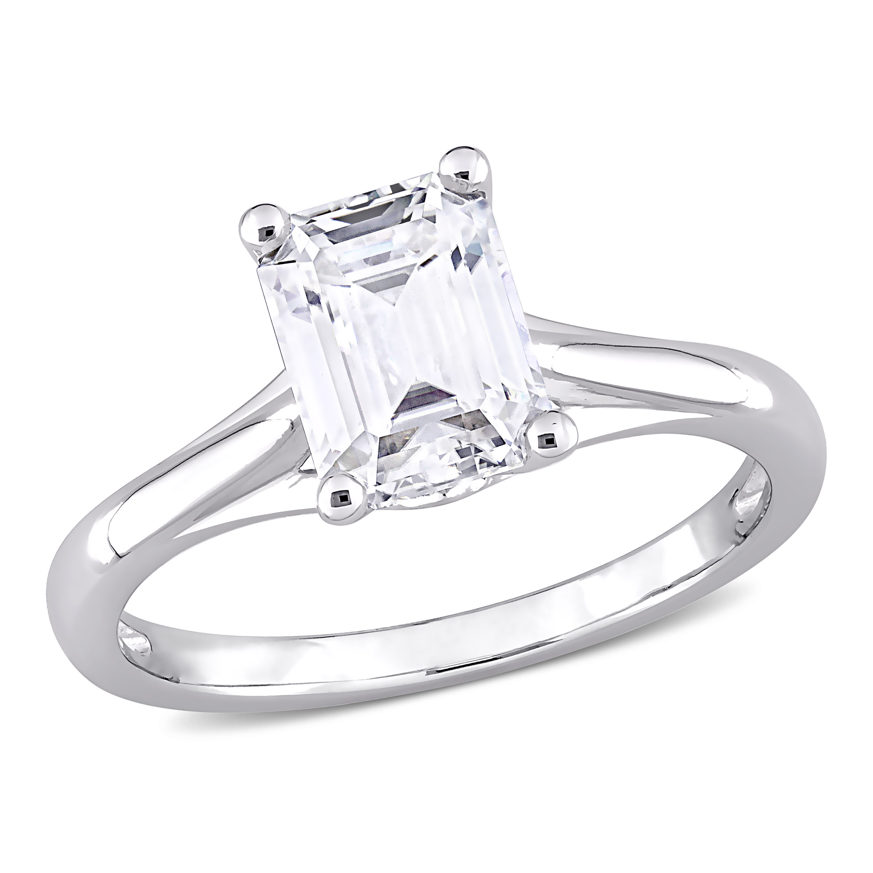 1 3/4 CT DEW Emerald Cut Created Moissanite Solitaire Ring in 10k White Gold