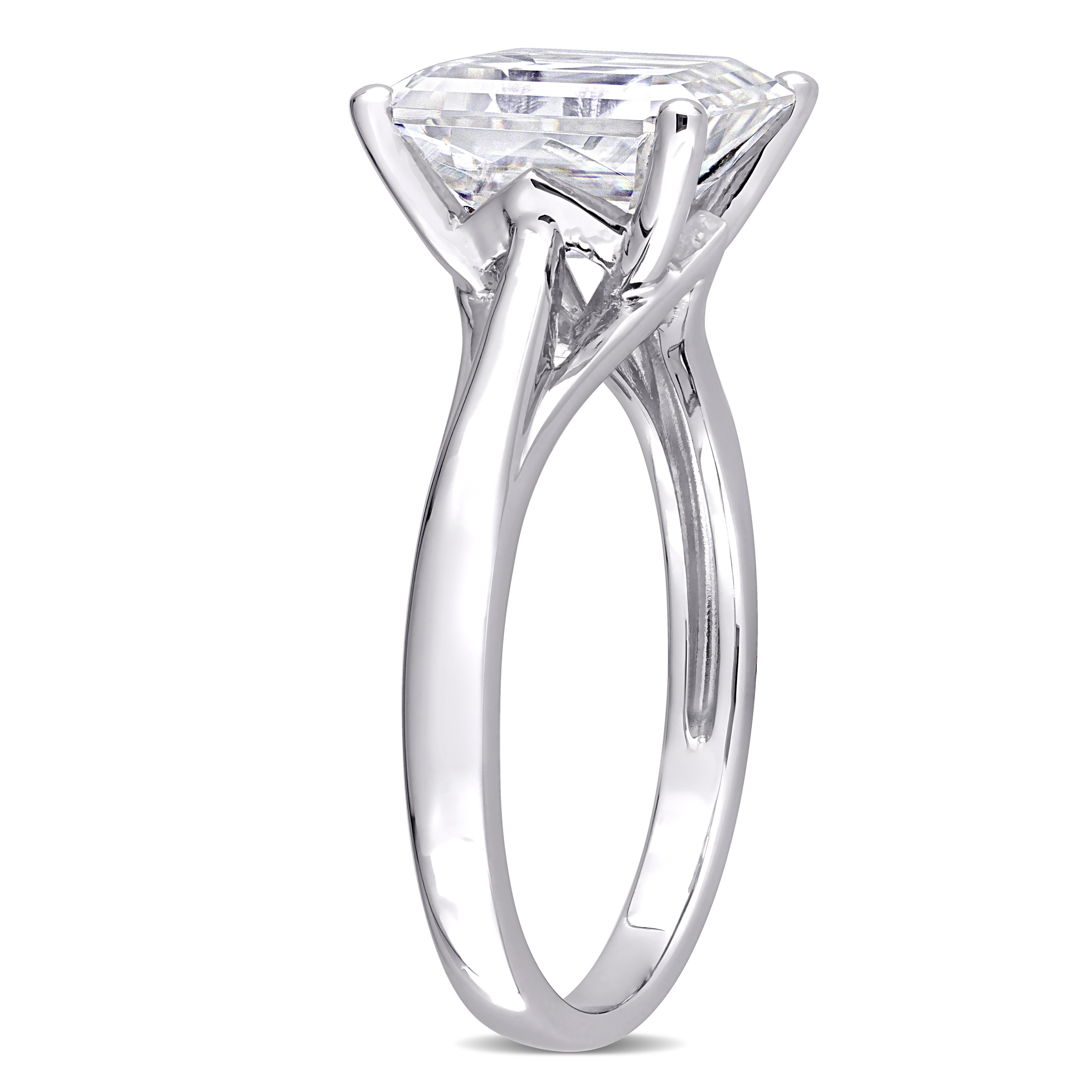 3 1/2 CT DEW Emerald Cut Created Moissanite Solitaire Ring in 10k White Gold