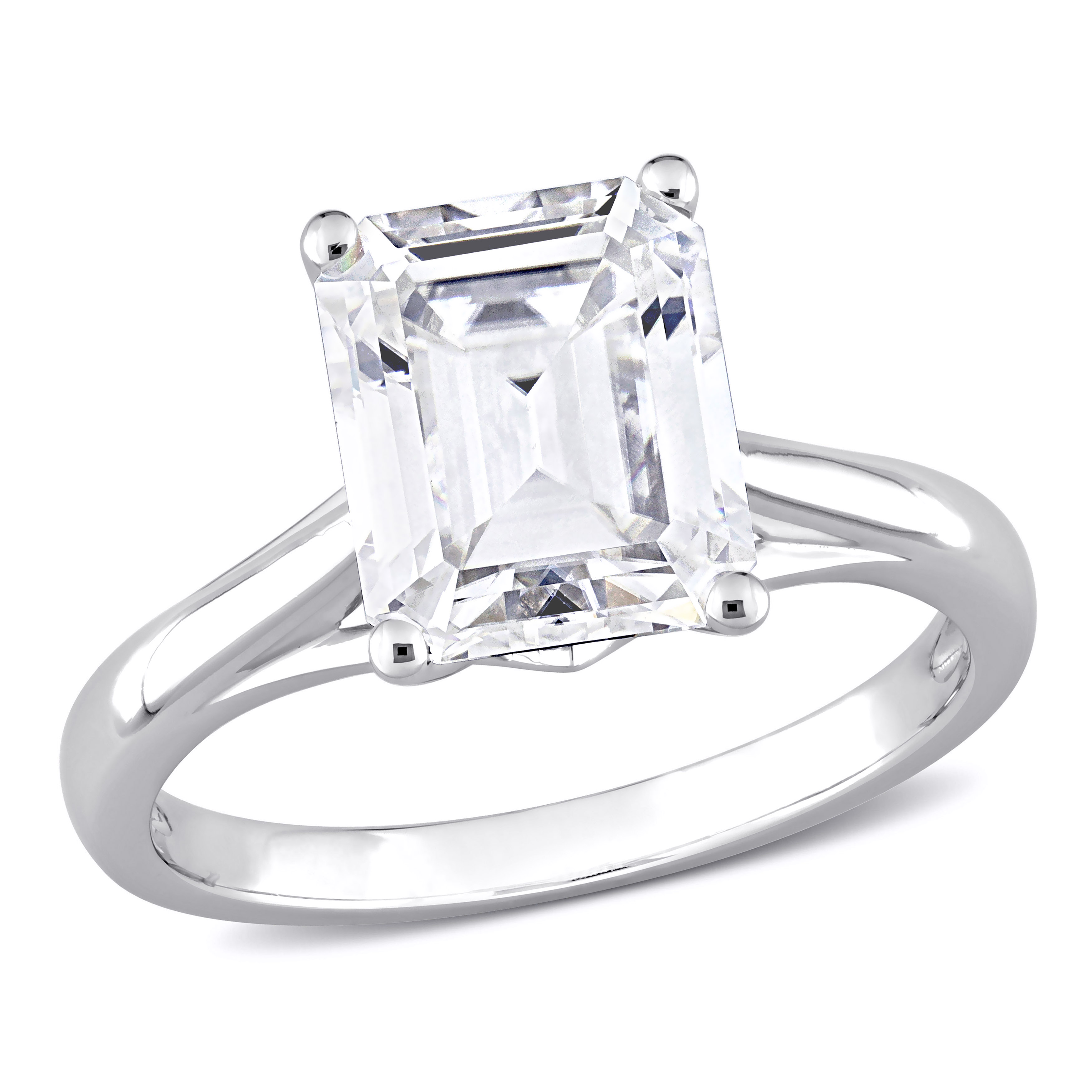 3 1/2 CT DEW Emerald Cut Created Moissanite Solitaire Ring in 10k White Gold