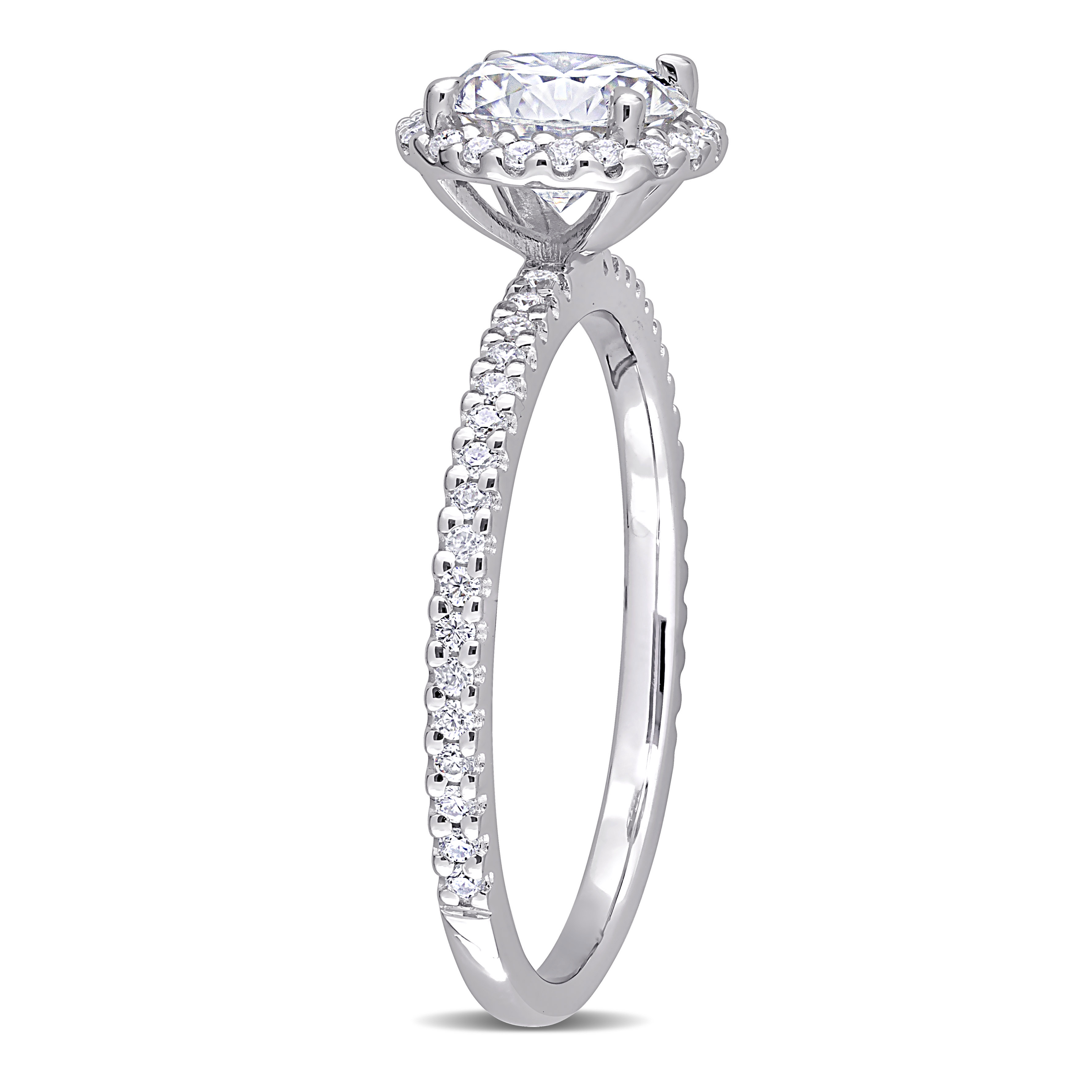 1 1/4 CT DEW Created Moissanite Halo Ring in Sterling Silver