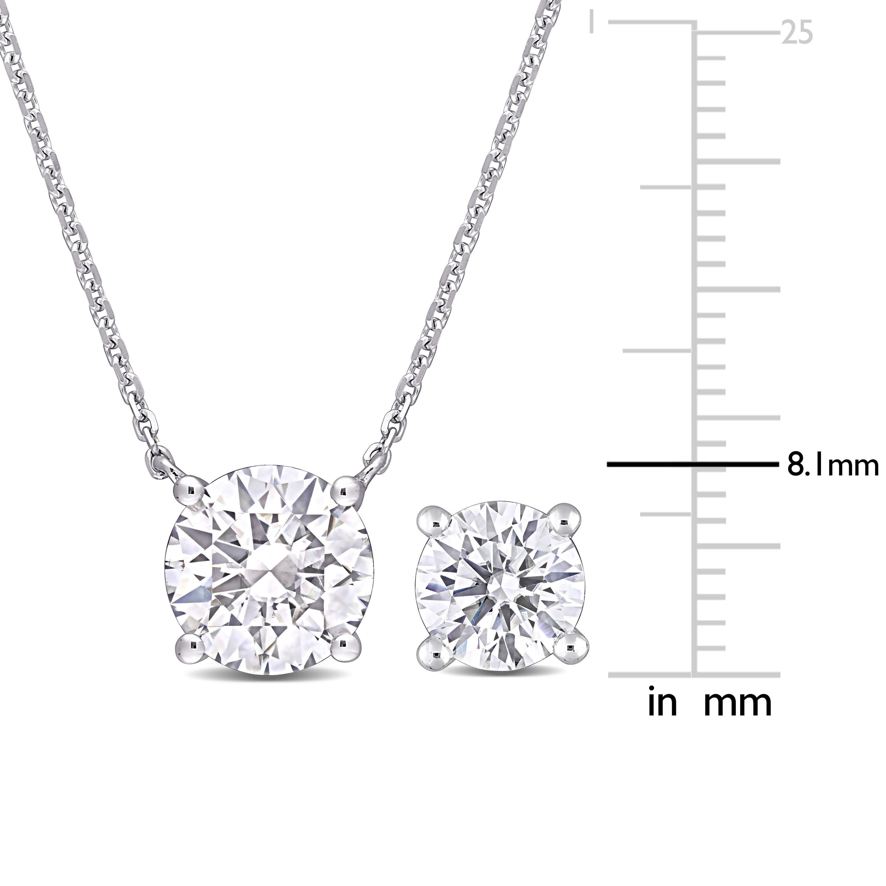 4ct DEW Created Moissanite Solitaire Necklace and stud Earrings Set in Sterling Silver - 17 in