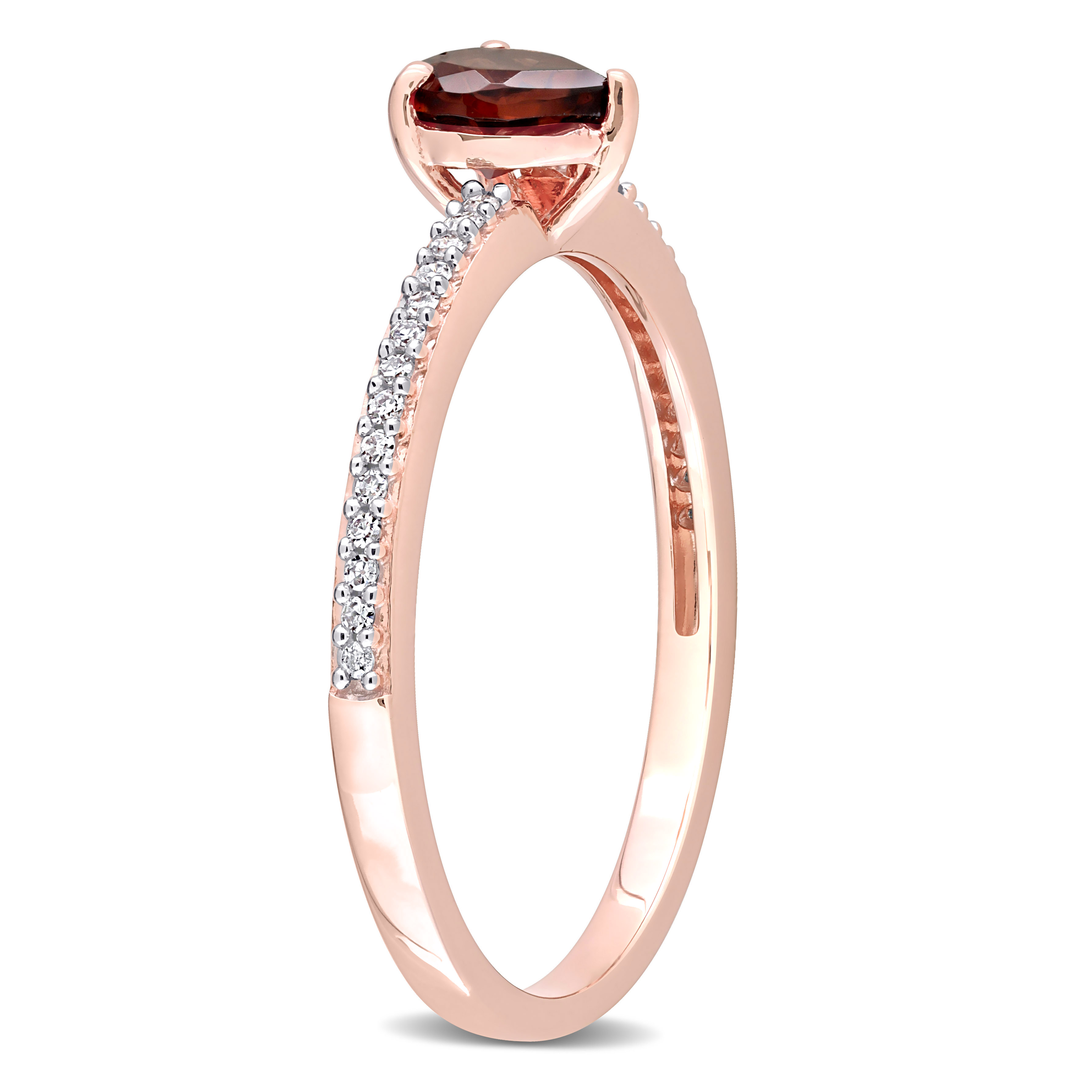 1/2 CT TGW Heart Shaped Garnet and 1/10 CT TW Promise Ring in 10k Rose Gold