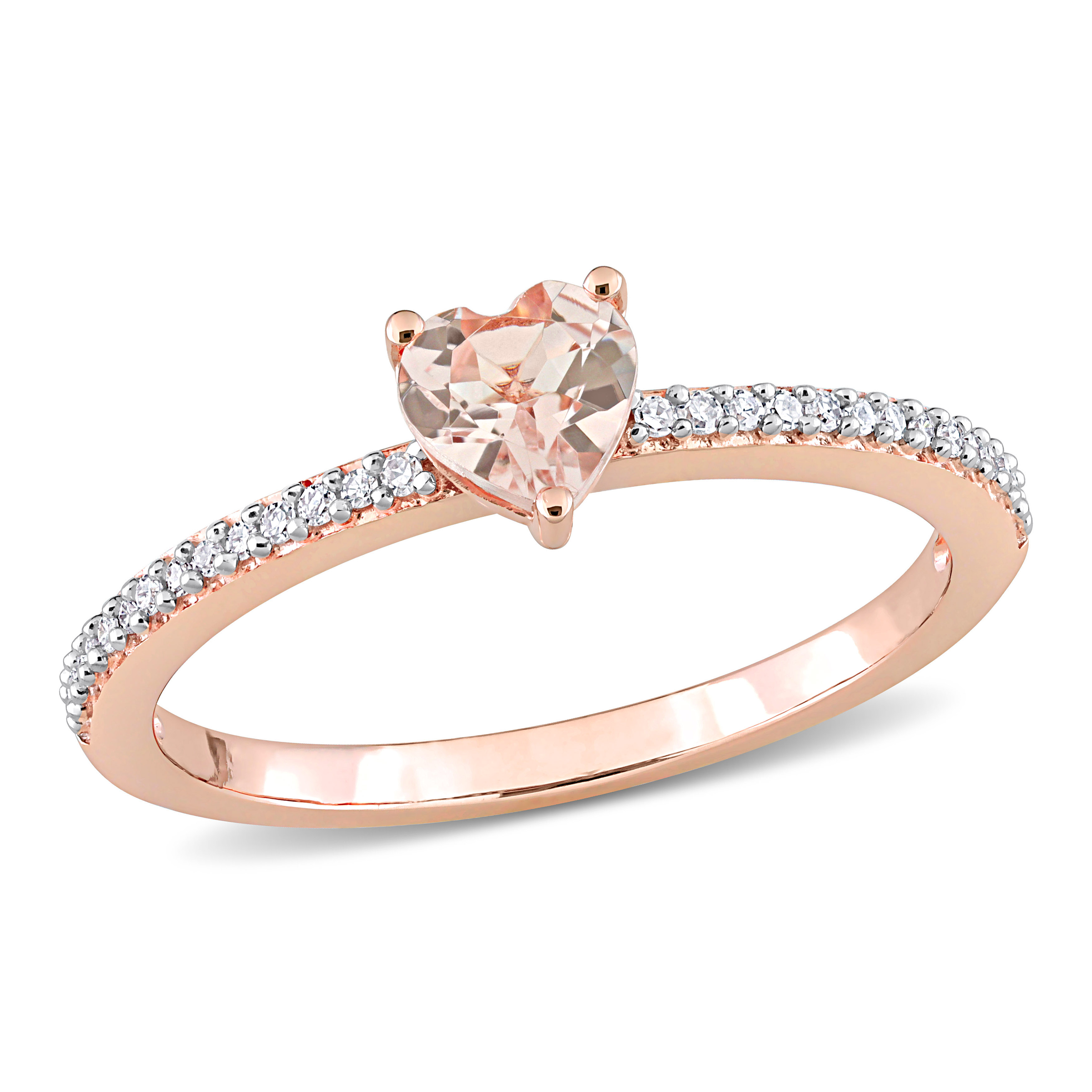 1/2 CT TGW Heart Shaped Morganite and 1/10 CT TW Promise Ring in 10k Rose Gold