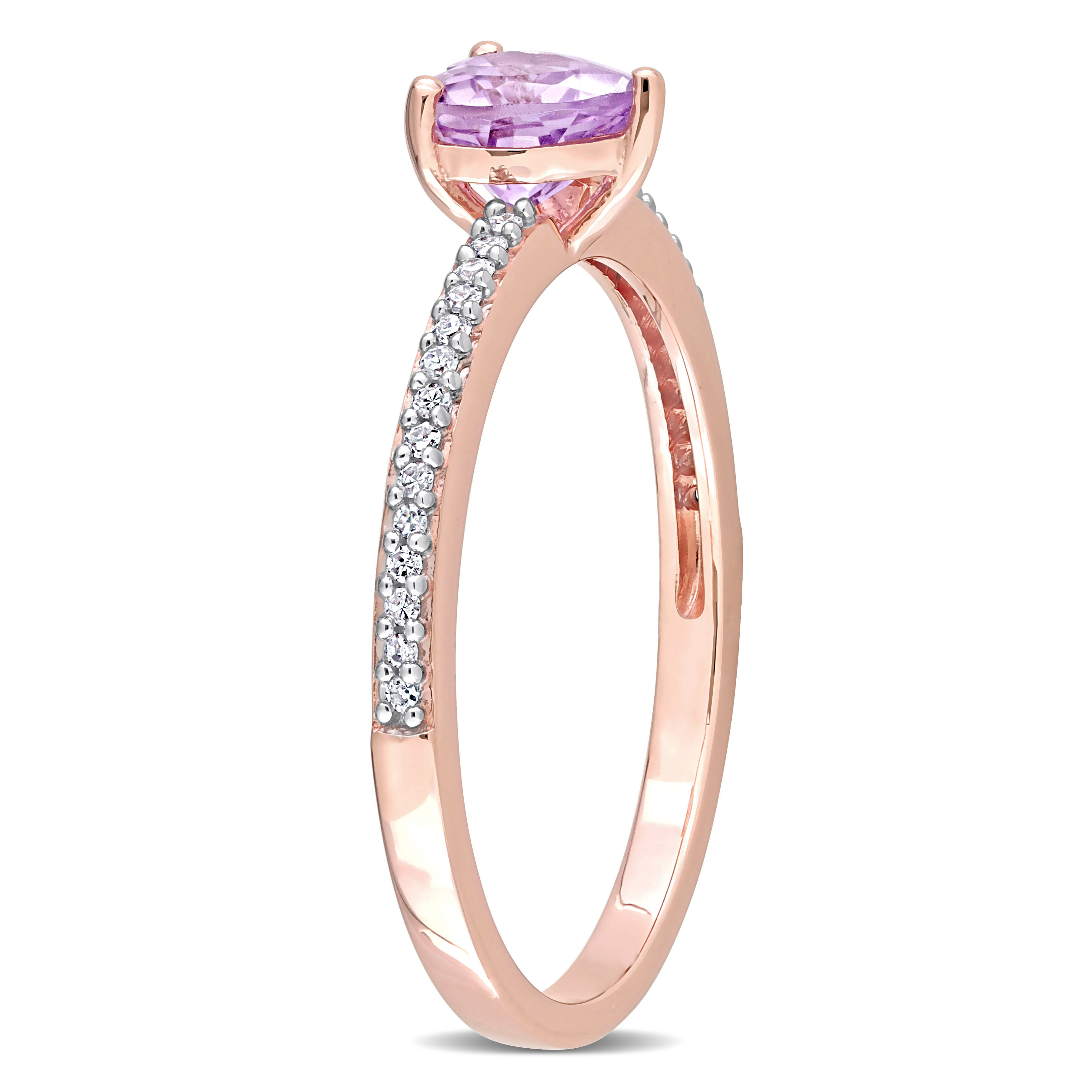 3/8 CT TGW Heart Shaped Rose de France and 1/10 CT TW Promise Ring in 10k Rose Gold