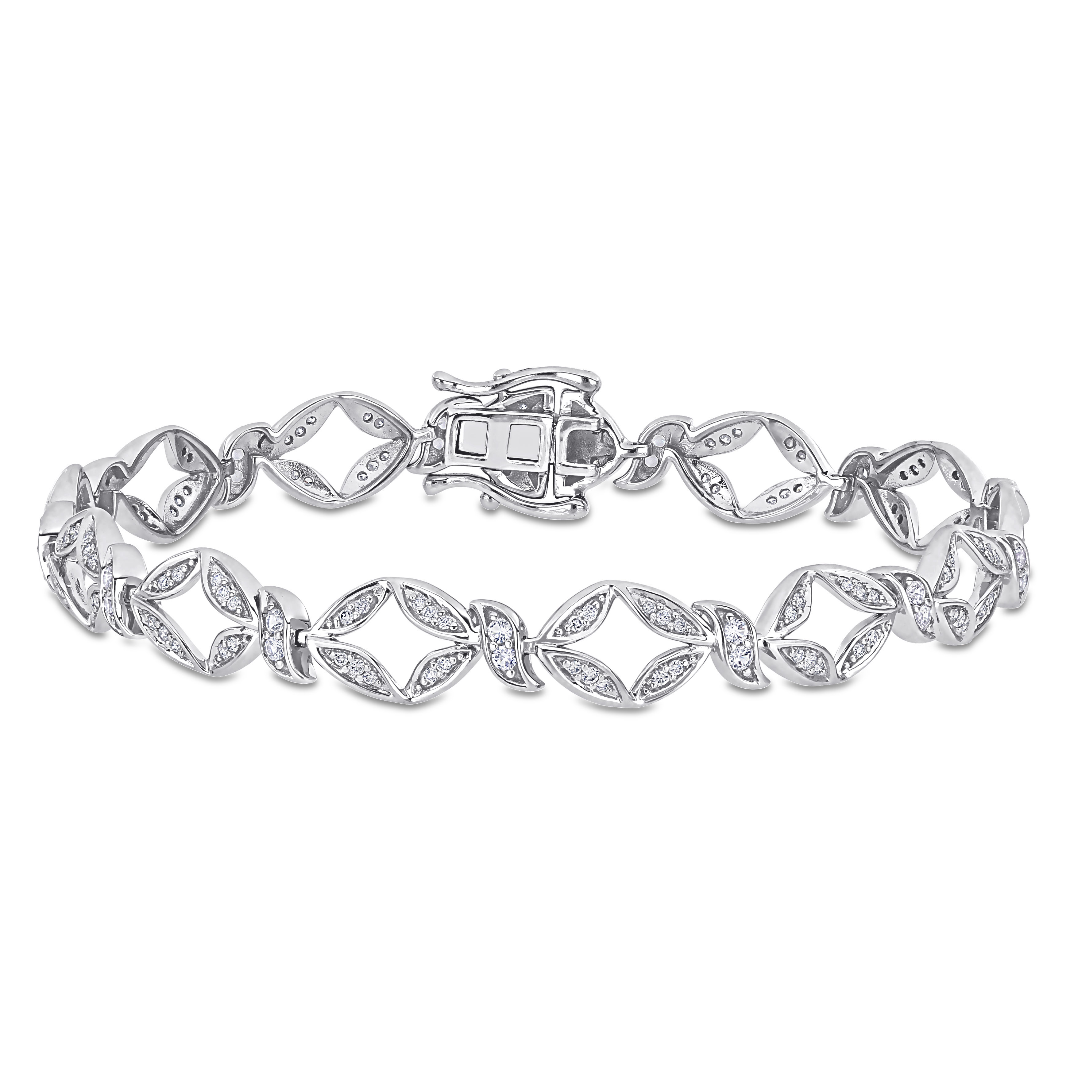 3/8 CT TGW White Sapphire and 1/2 CT TW Diamond Link Bracelet in 10k White Gold - 7.25 in.