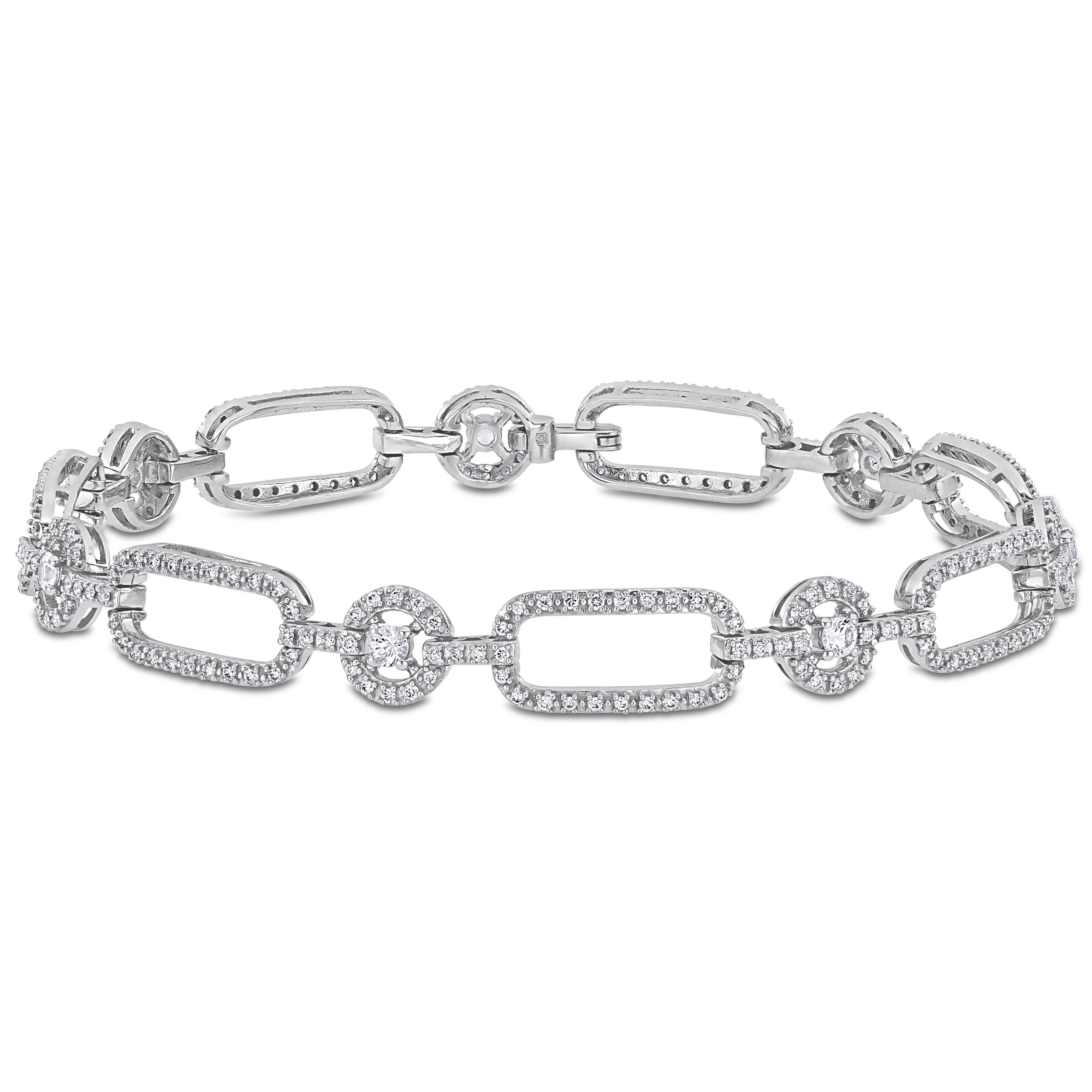 1/2 CT TGW White Sapphire and 1 CT TW Diamond Link Bracelet in 10k White Gold - 7.25 in.