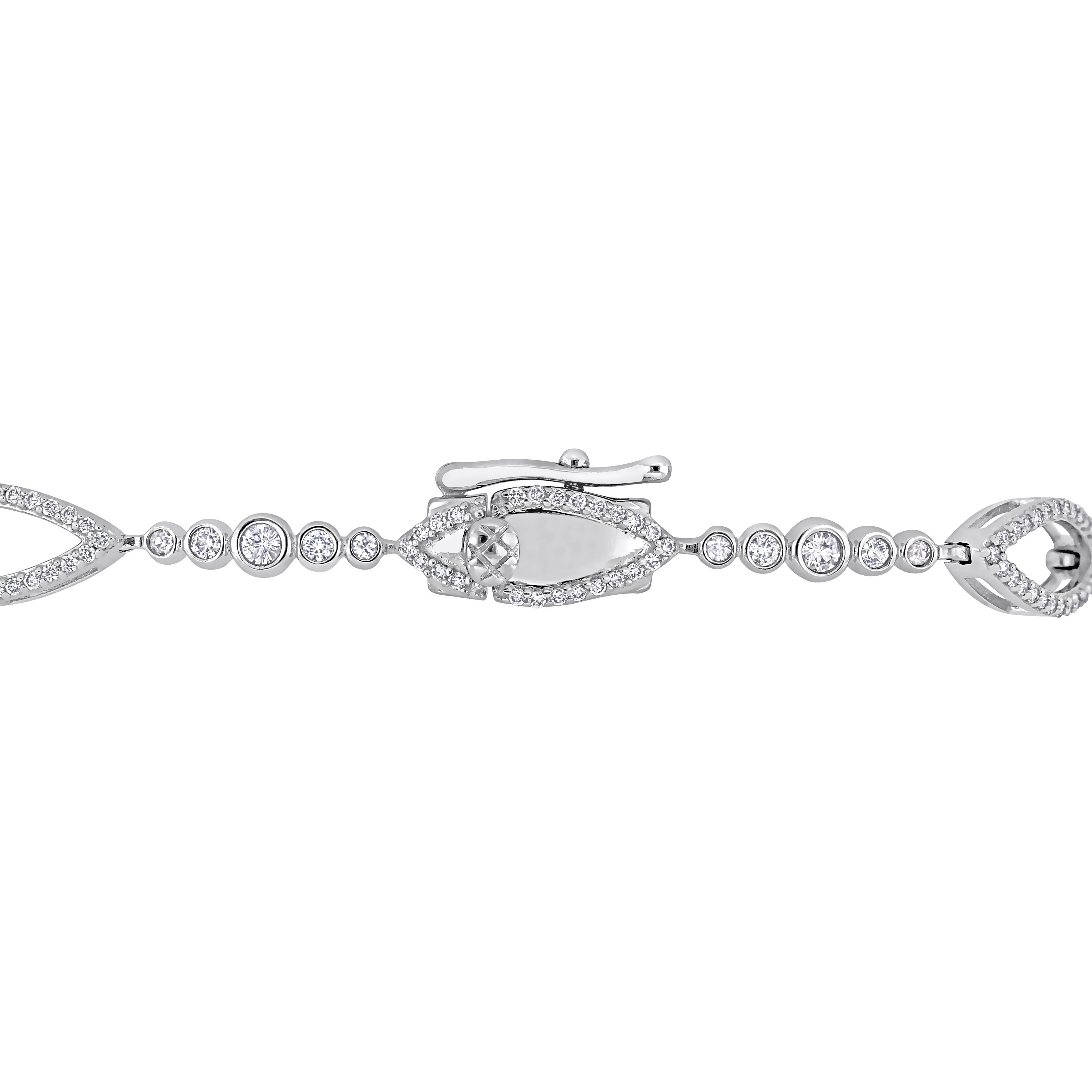 3/4 CT TGW White Sapphire and 3/5 CT TDW Diamond Link Bracelet in 10k White Gold - 7.25 in.