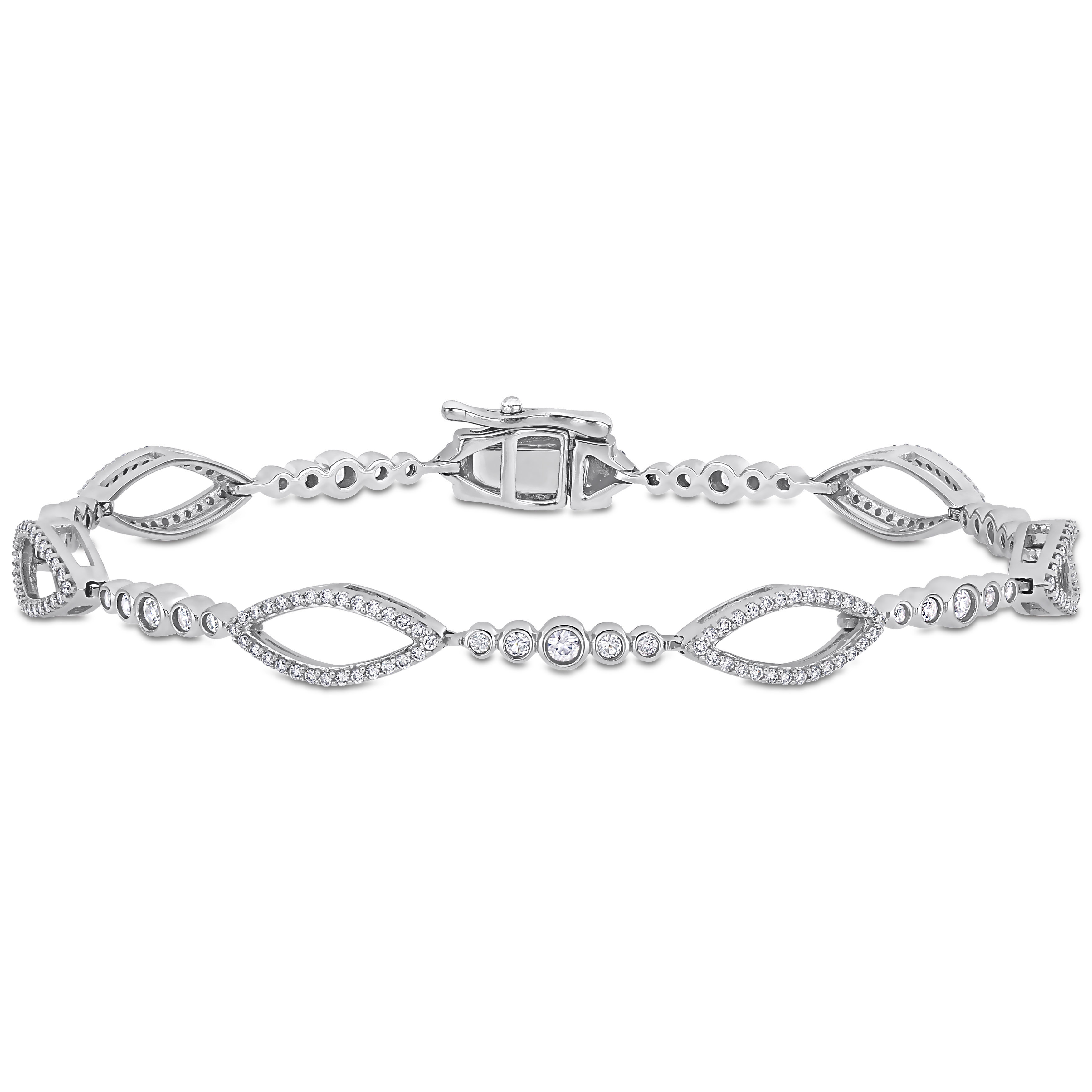 3/4 CT TGW White Sapphire and 3/5 CT TDW Diamond Link Bracelet in 10k White Gold - 7.25 in.