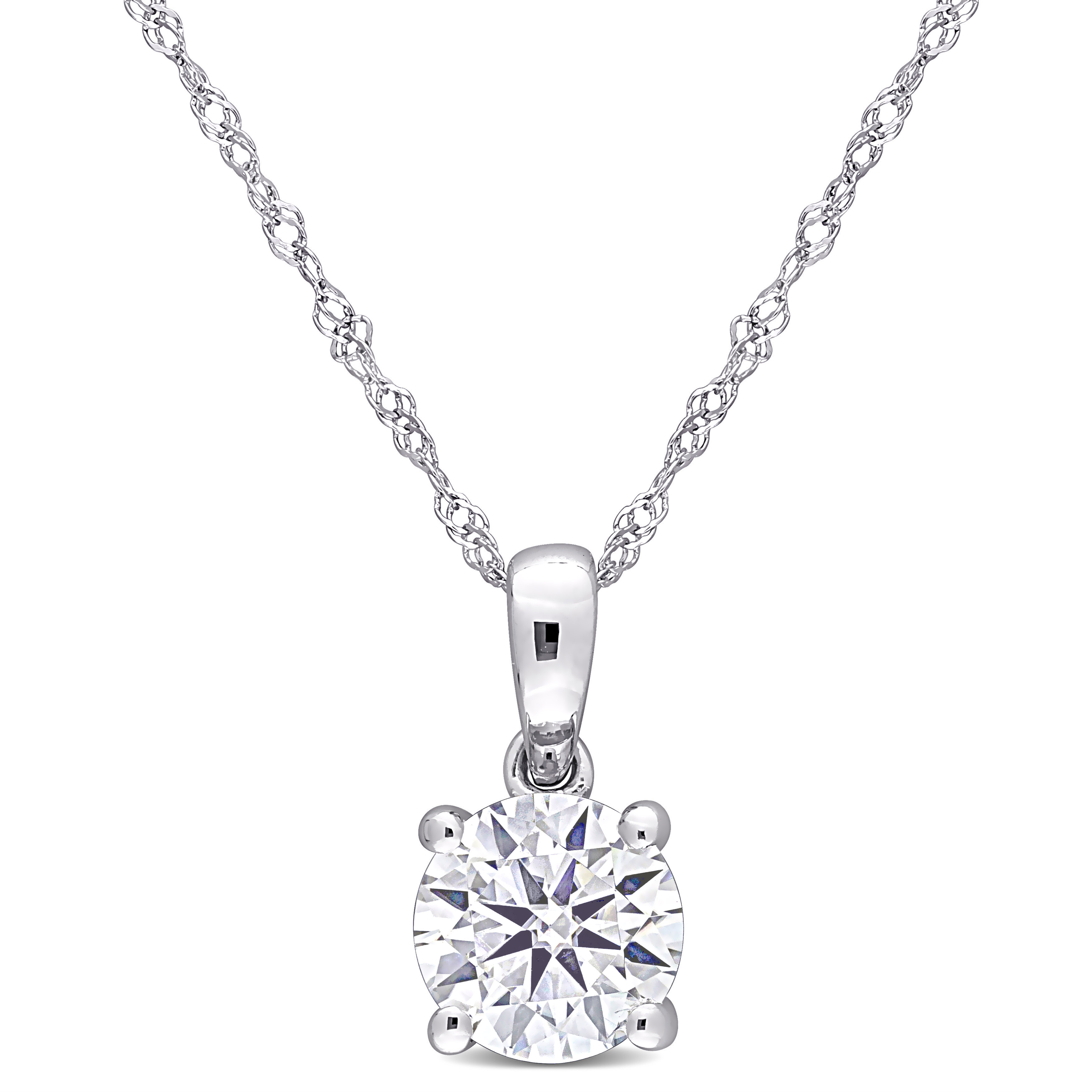 1 CT DEW Created Moissanite Solitaire Pendant with Chain in 10k White Gold - 17 in.