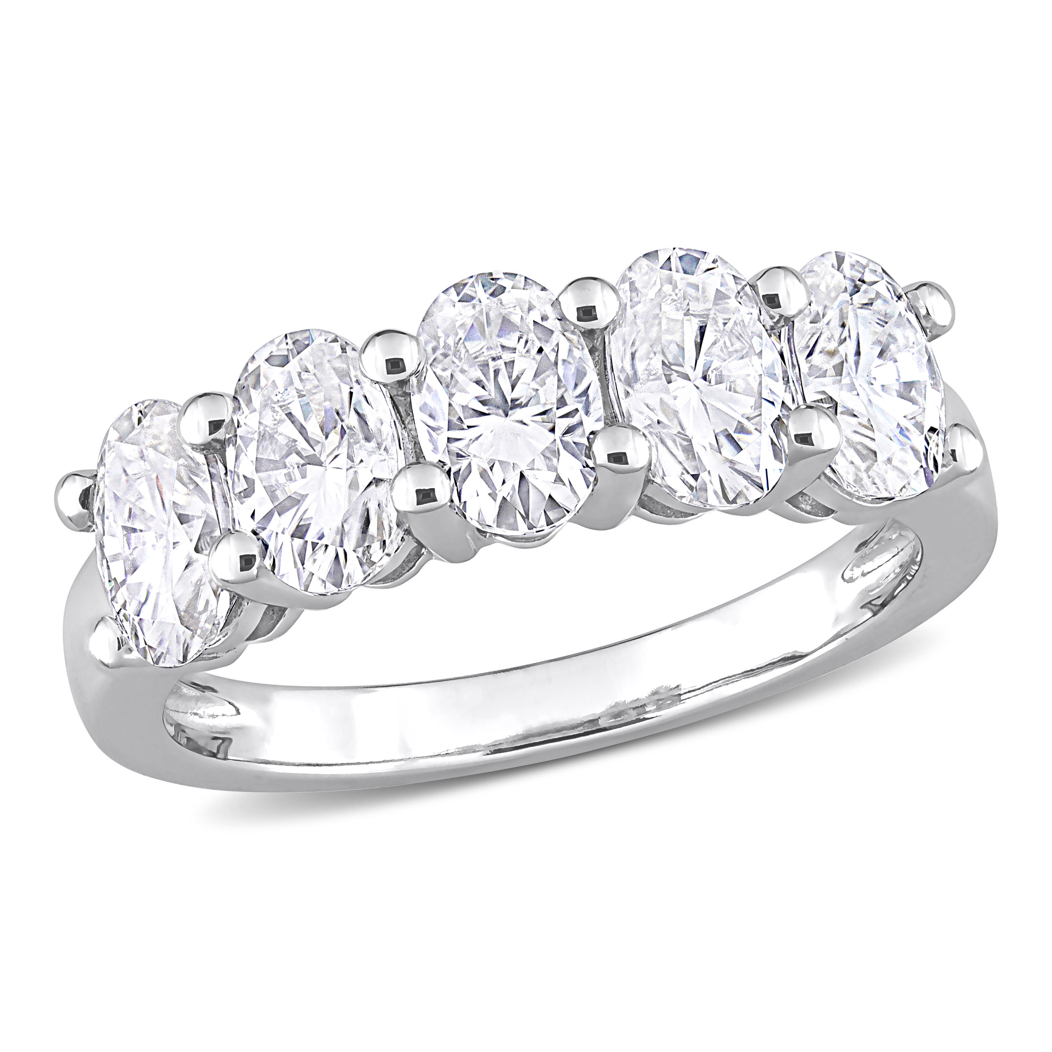 2 1/2 CT DEW Oval Cut Created Moissanite Semi Eternity Band in 10k White Gold