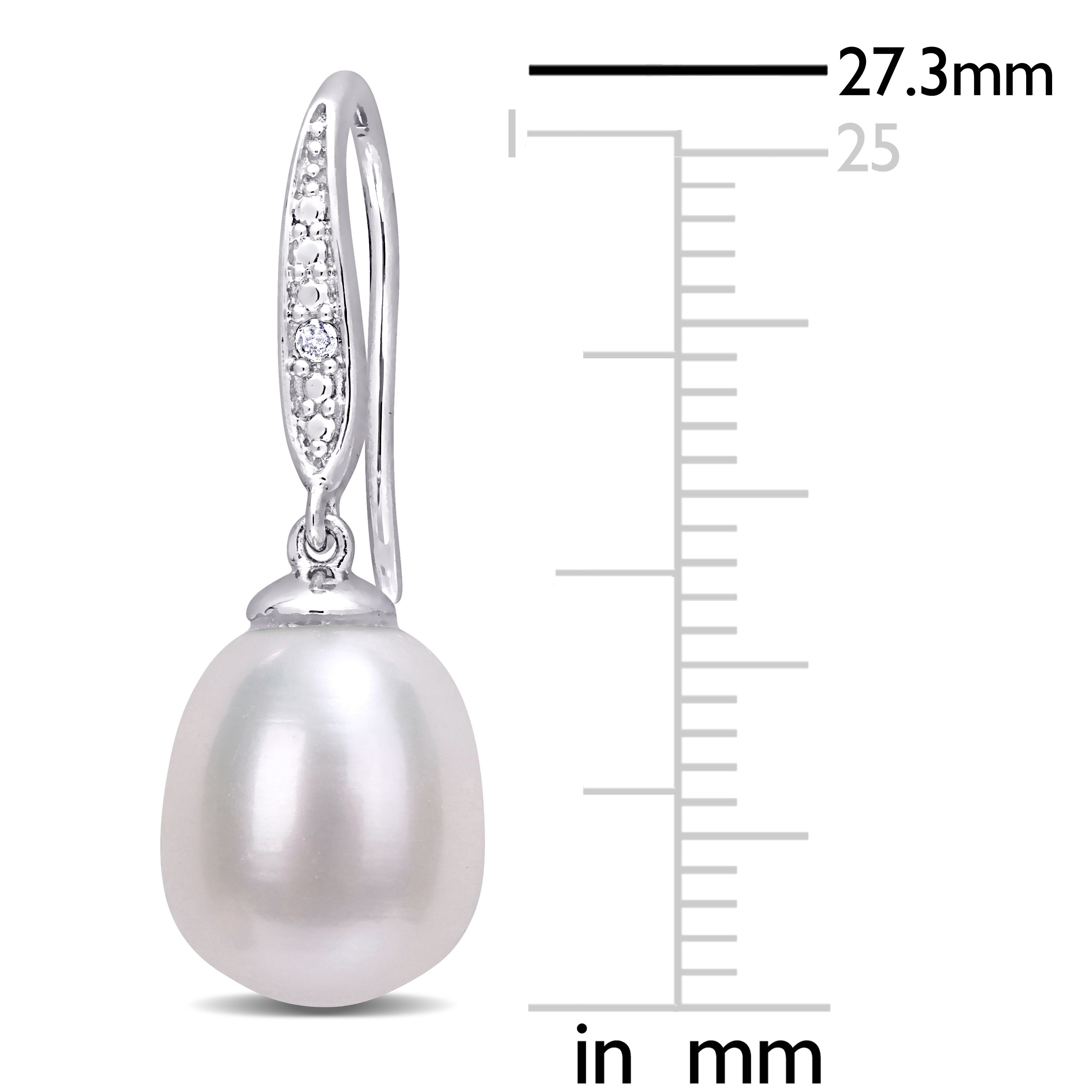 8.5-9mm Cultured Freshwater Pearl and Diamond Accent Shepherd Hook Earrings in Sterling Silver