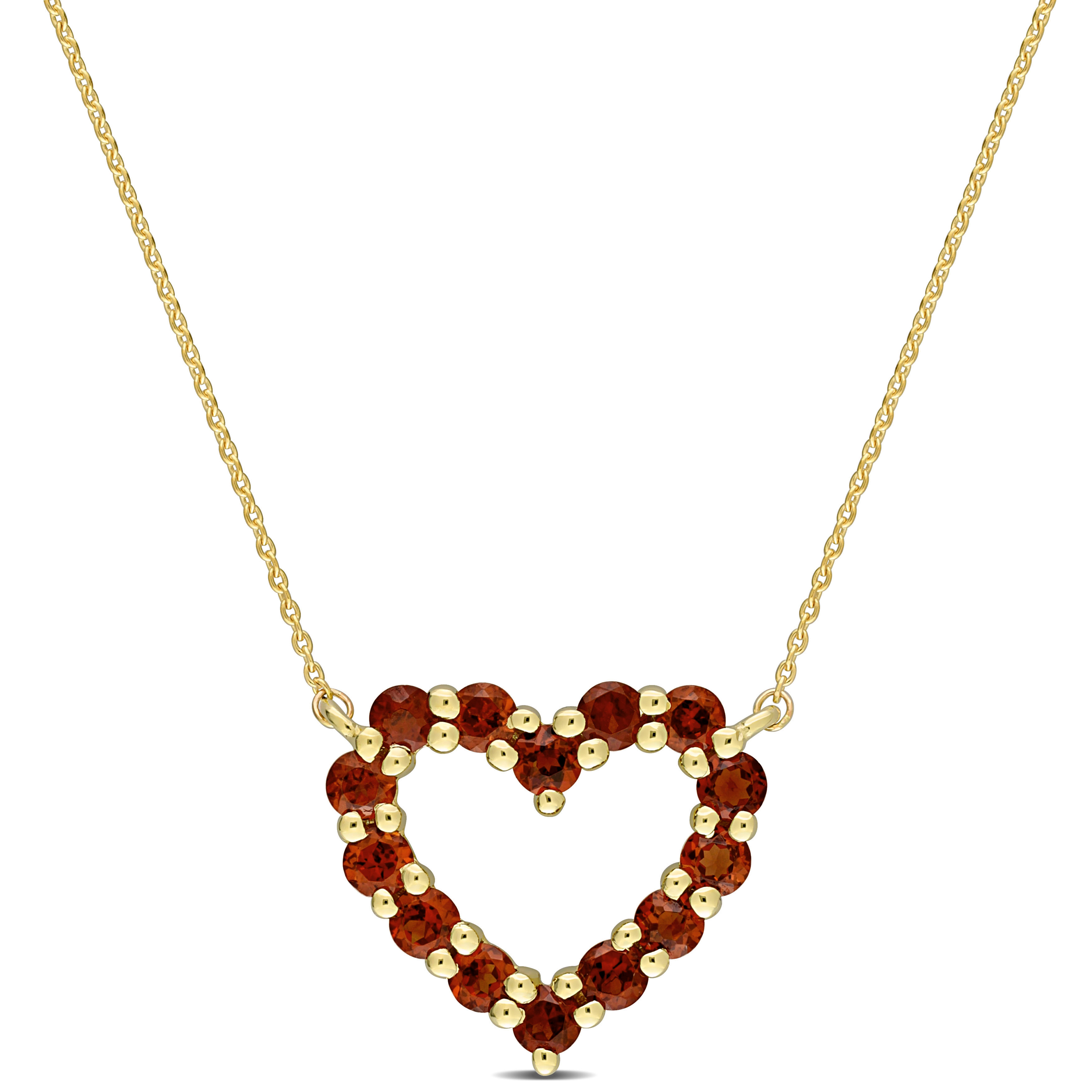 1 1/4 CT TGW Garnet Heart Pendant with Chain in 10k Yellow Gold - 17 in.