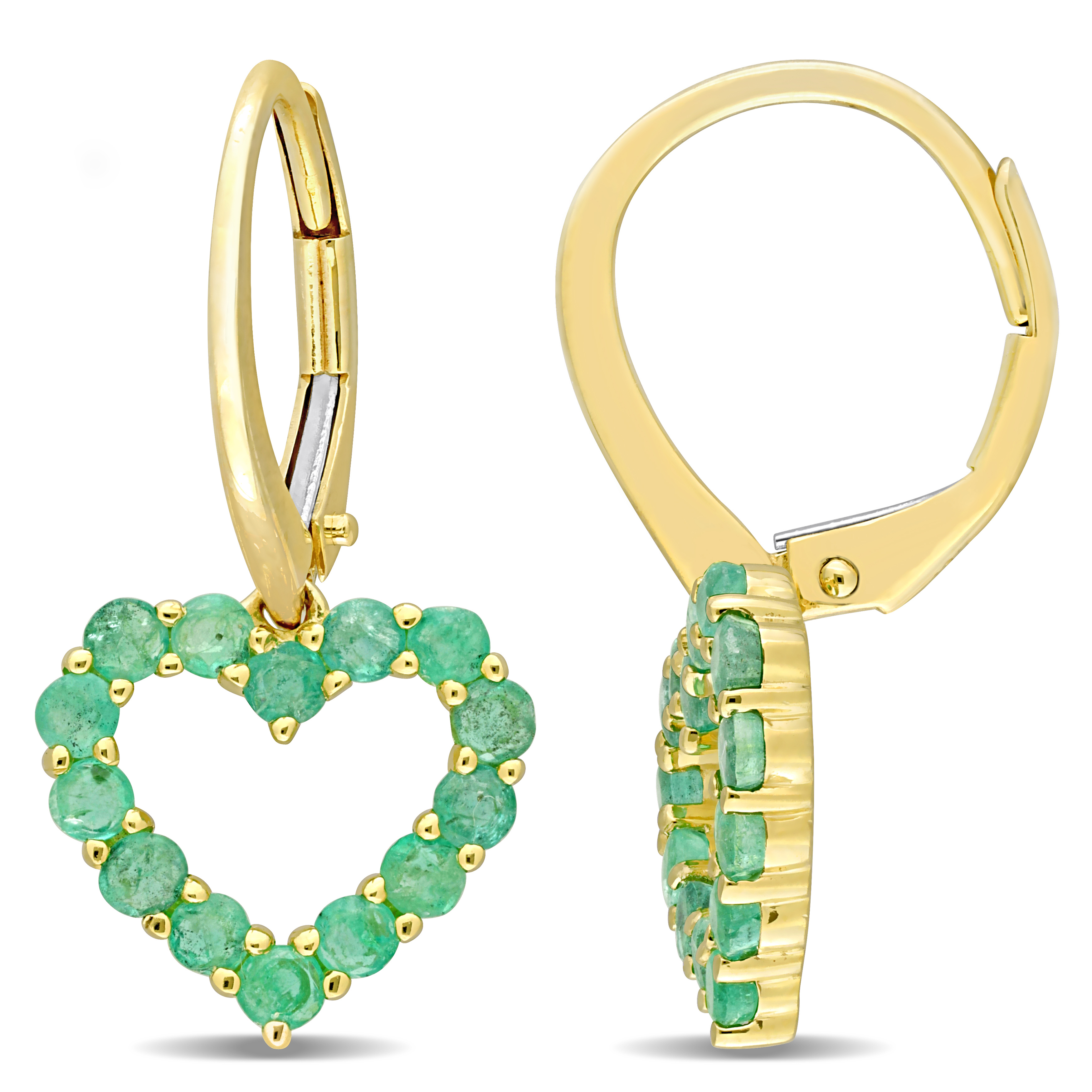 4/5 CT TGW Emerald Heart Leverback Earrings in 10k Yellow Gold