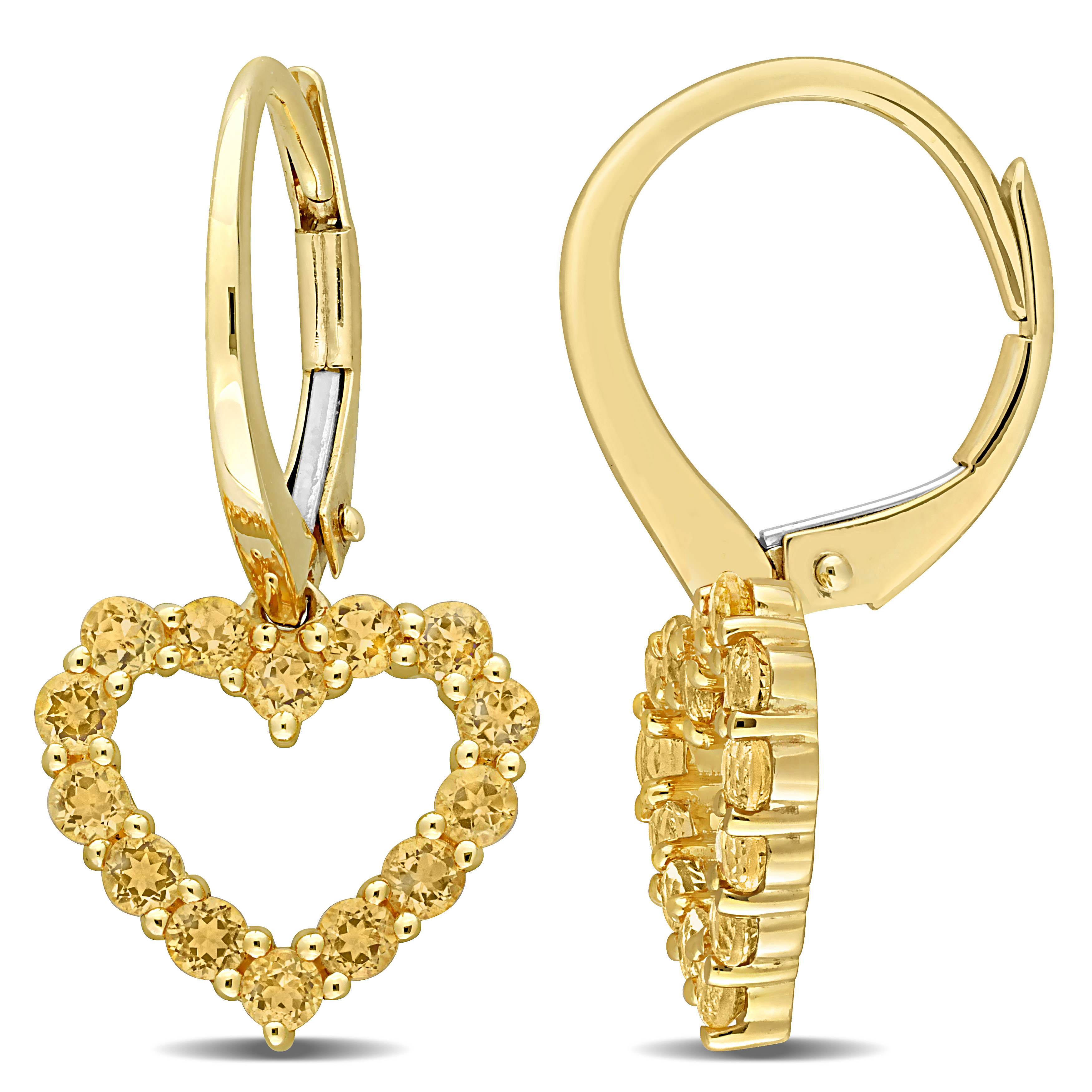 1 1/8 CT TGW Citrine Heart Leverback Earrings in 10k Yellow Gold