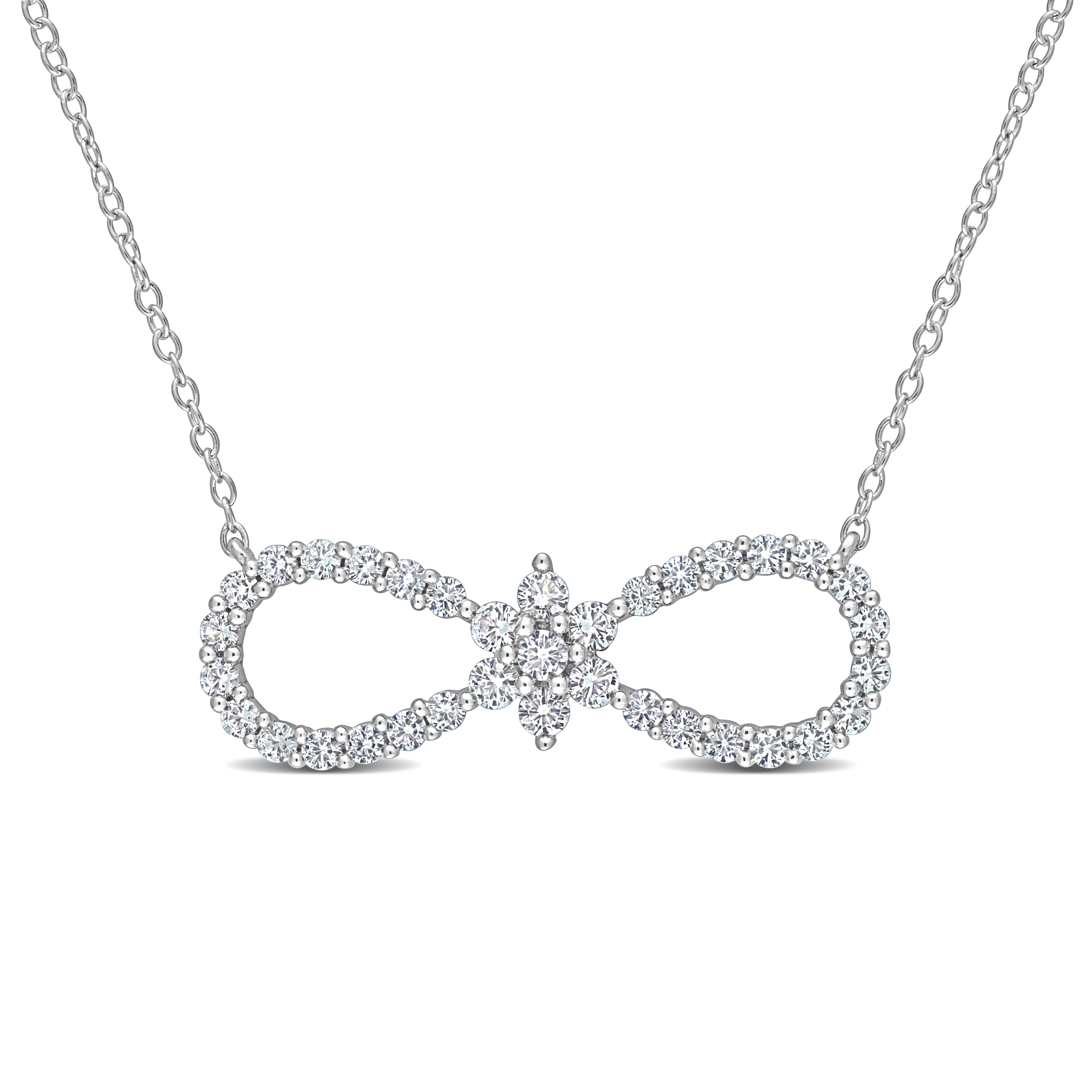 1 1/4 CT TGW Created White Sapphire Infinity Floral Necklace  in Sterling Silver