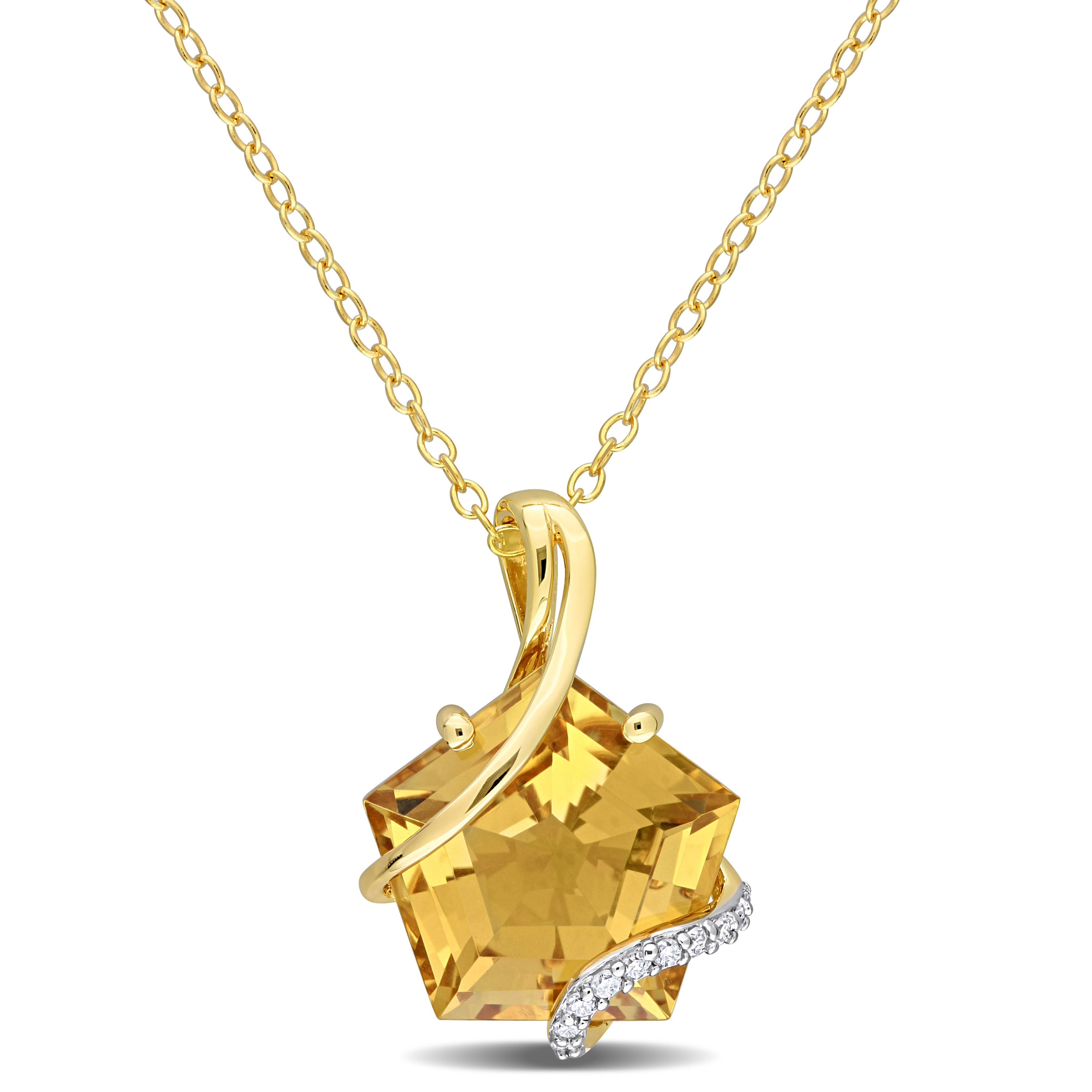 6 CT TGW Citrine and Diamond Accent Wrapped Pendant with Chain in Yellow Plated Sterling Silver - 18 in.