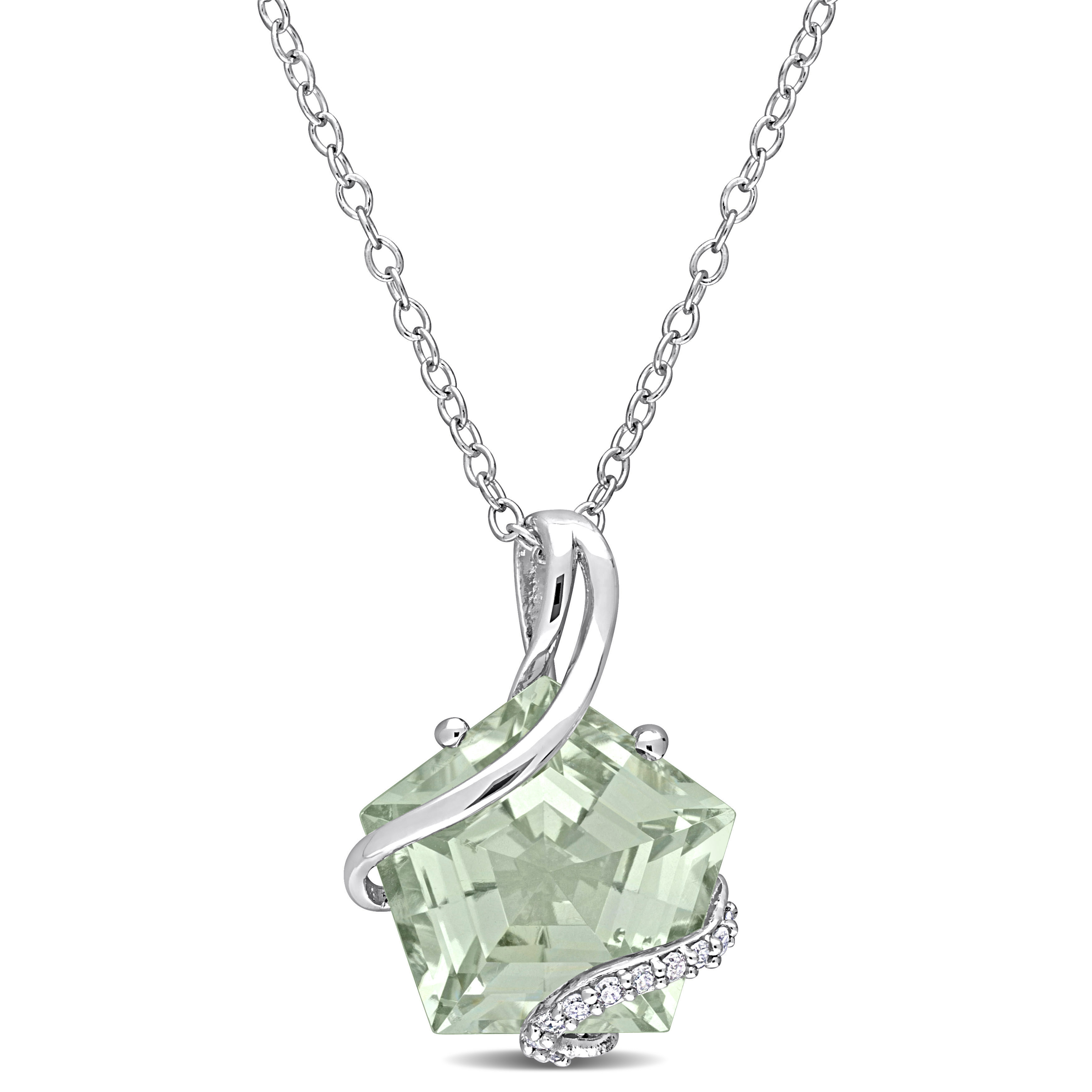 6 1/2 CT TGW Green Quartz and Diamond Accent Swirl Pendant with Chain in Sterling Silver - 18 in.