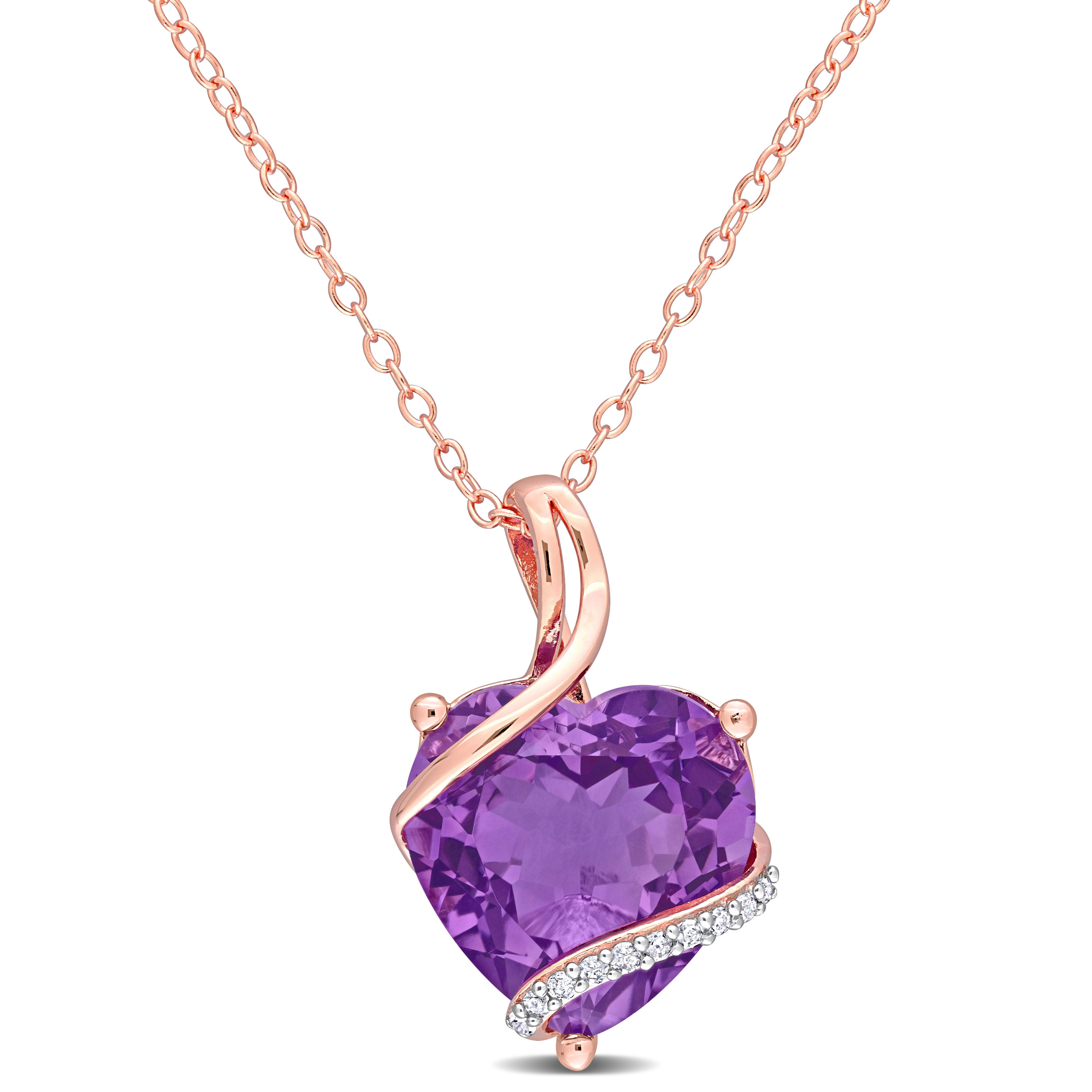 6 1/2 CT TGW Amethyst and Diamond Accent Heart Pendant with Chain in Rose Plated Sterling Silver - 18 in.