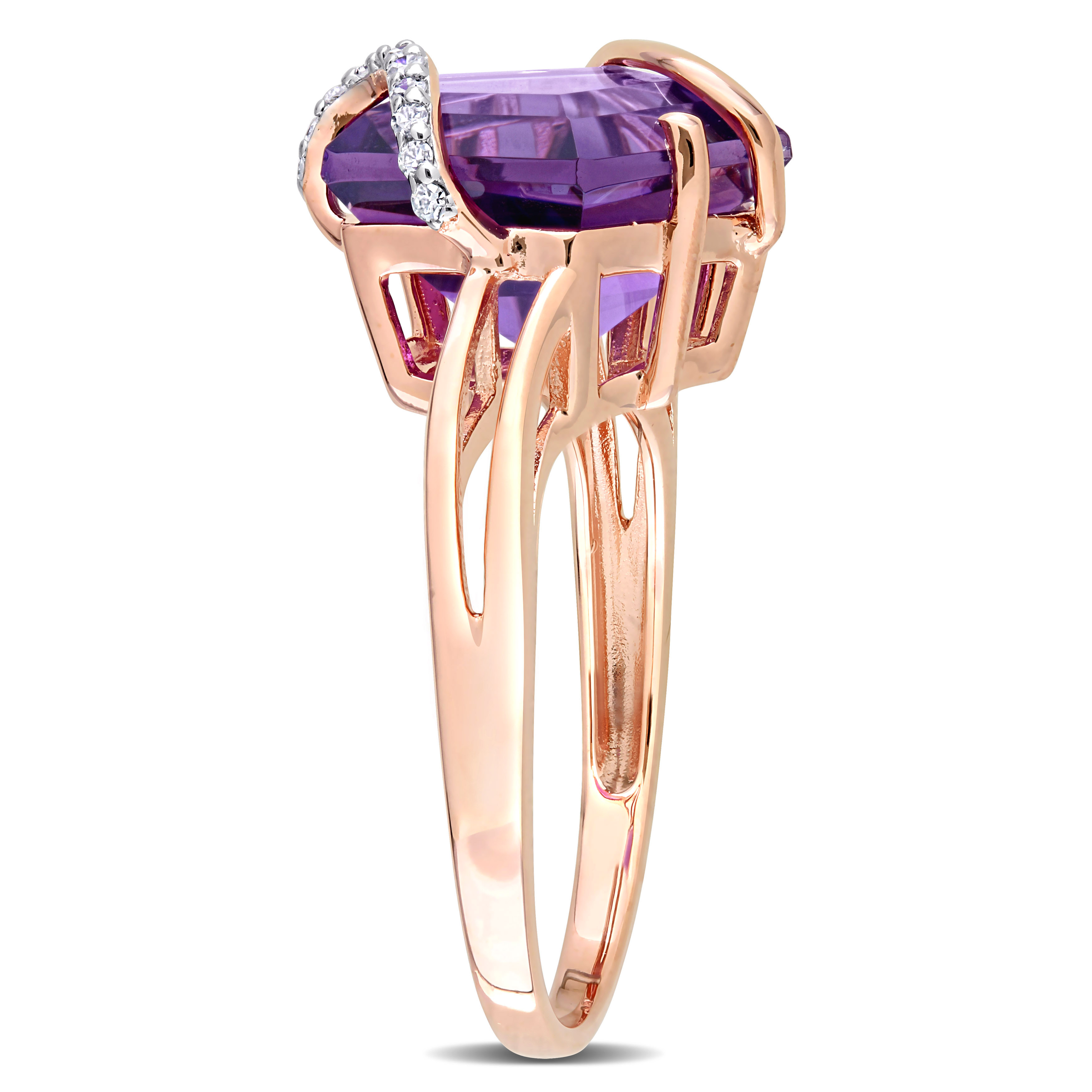 6 CT TGW Amethyst and Diamond Accent Wrapped Ring in Rose Plated Sterling Silver