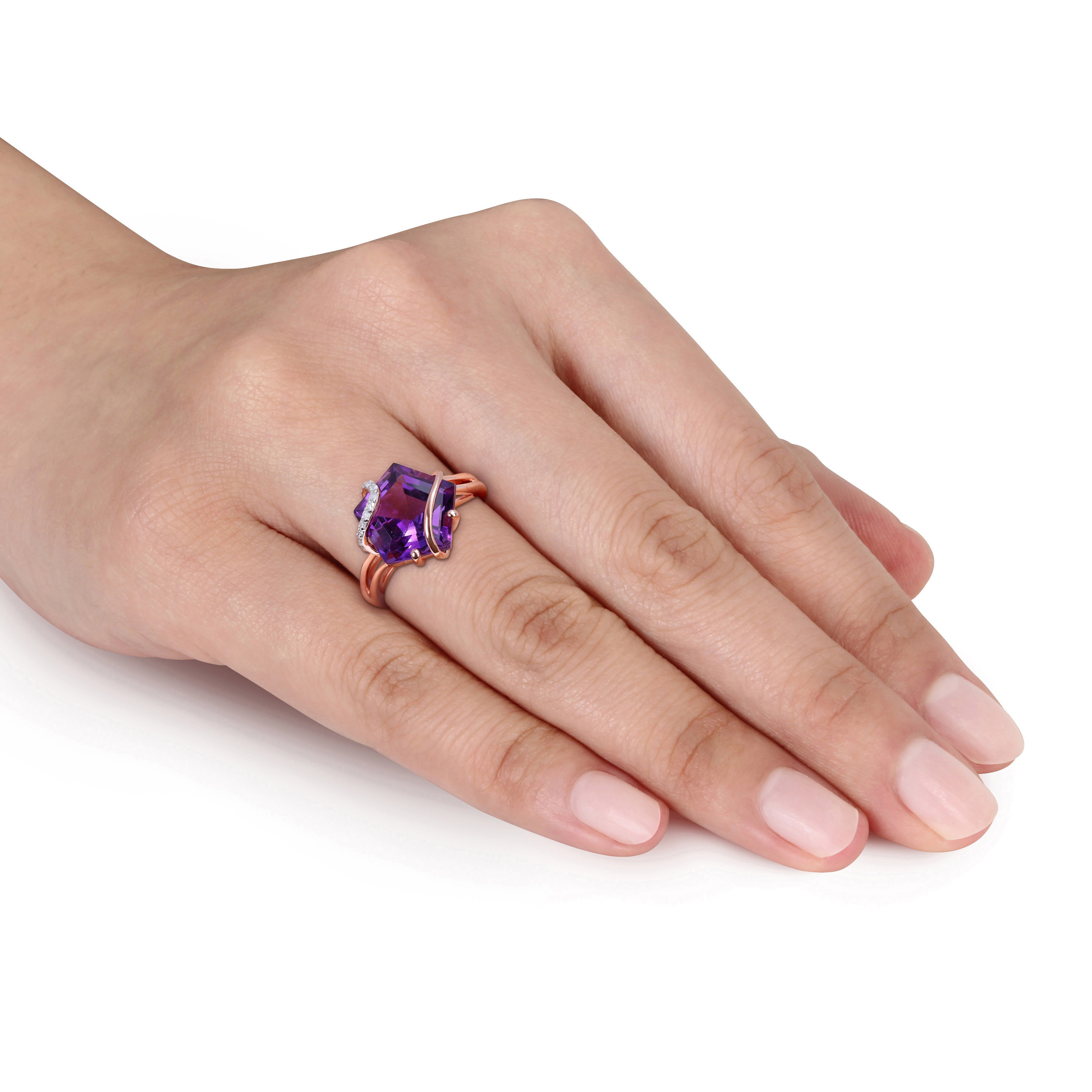 6 CT TGW Amethyst and Diamond Accent Wrapped Ring in Rose Plated Sterling Silver