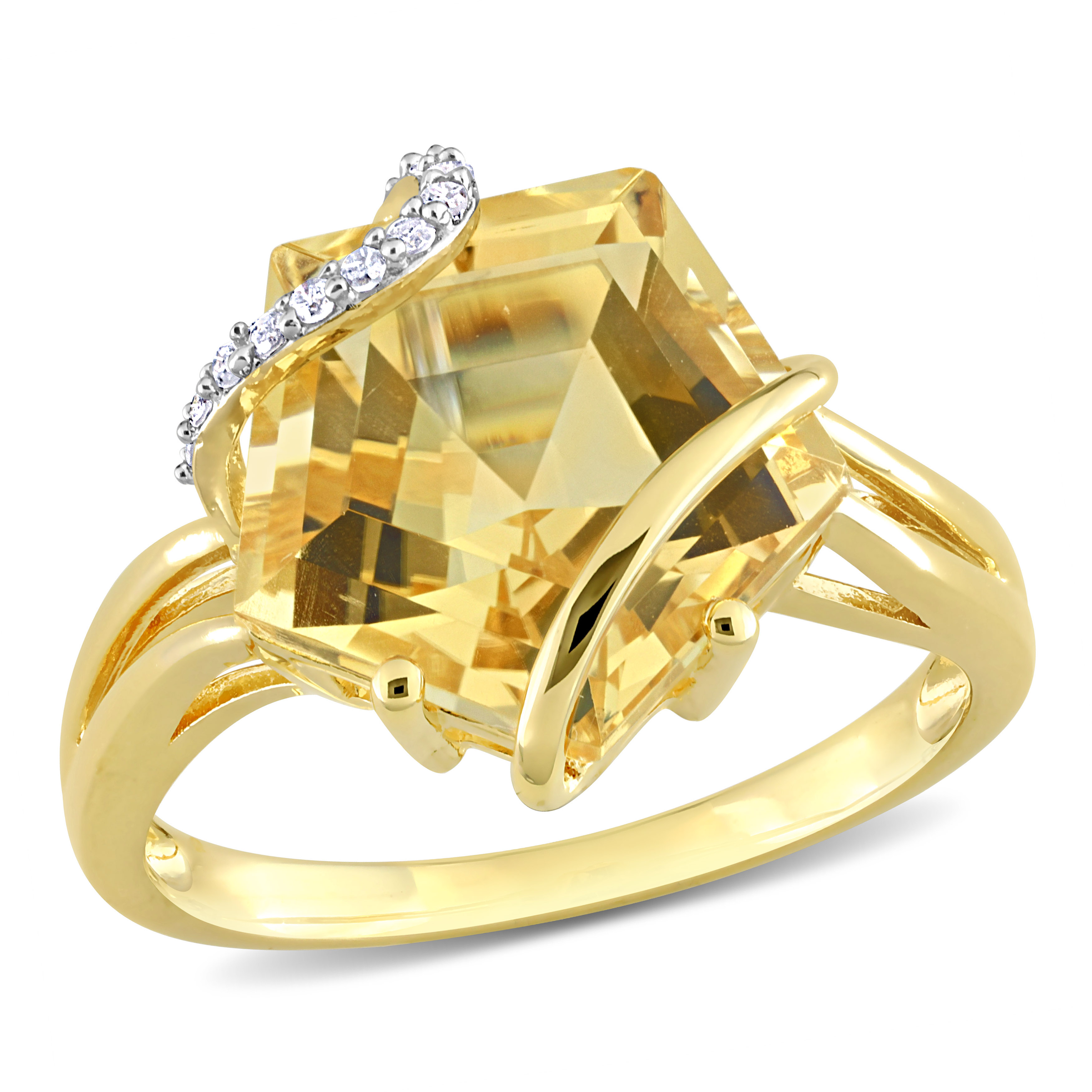 6 CT TGW Citrine and Diamond Accent Wrapped Ring in Yellow Plated Sterling Silver