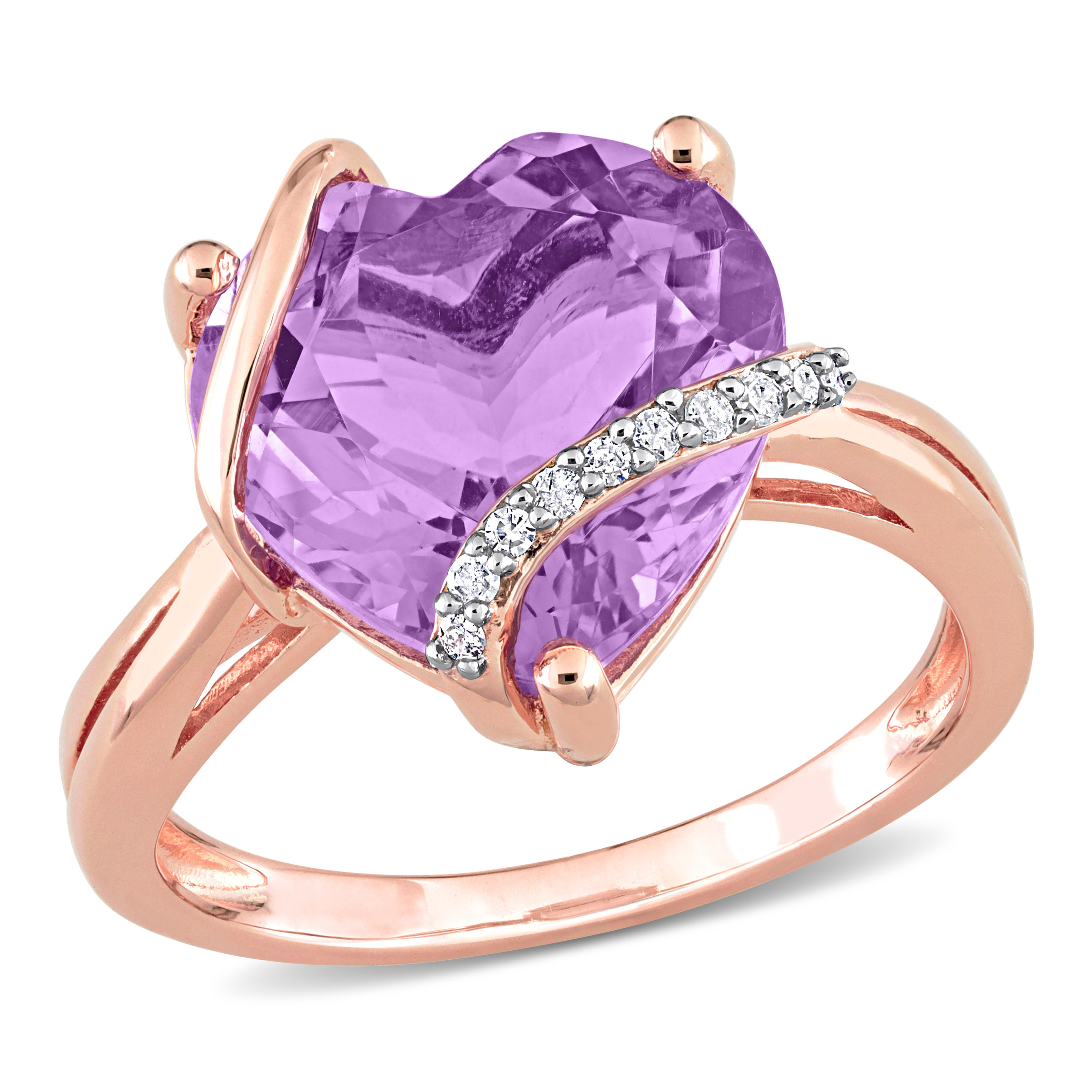 6 1/2 CT TGW Amethyst and Diamond Accent Heart Ring in Rose Plated Sterling Silver