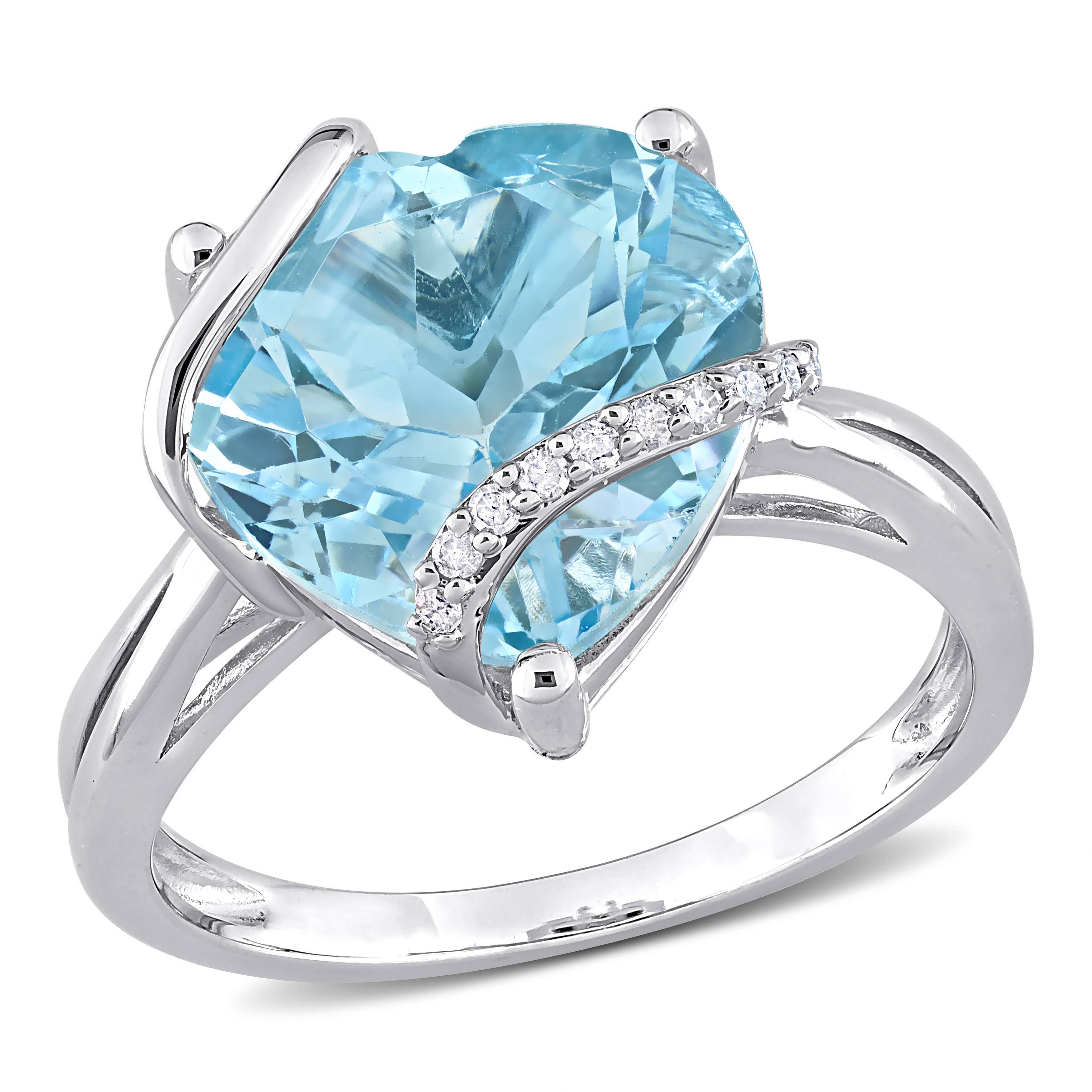 7 CT TGW Sky Blue Topaz and Diamond Accent Heart Wrapped Ring in Sterling Silver