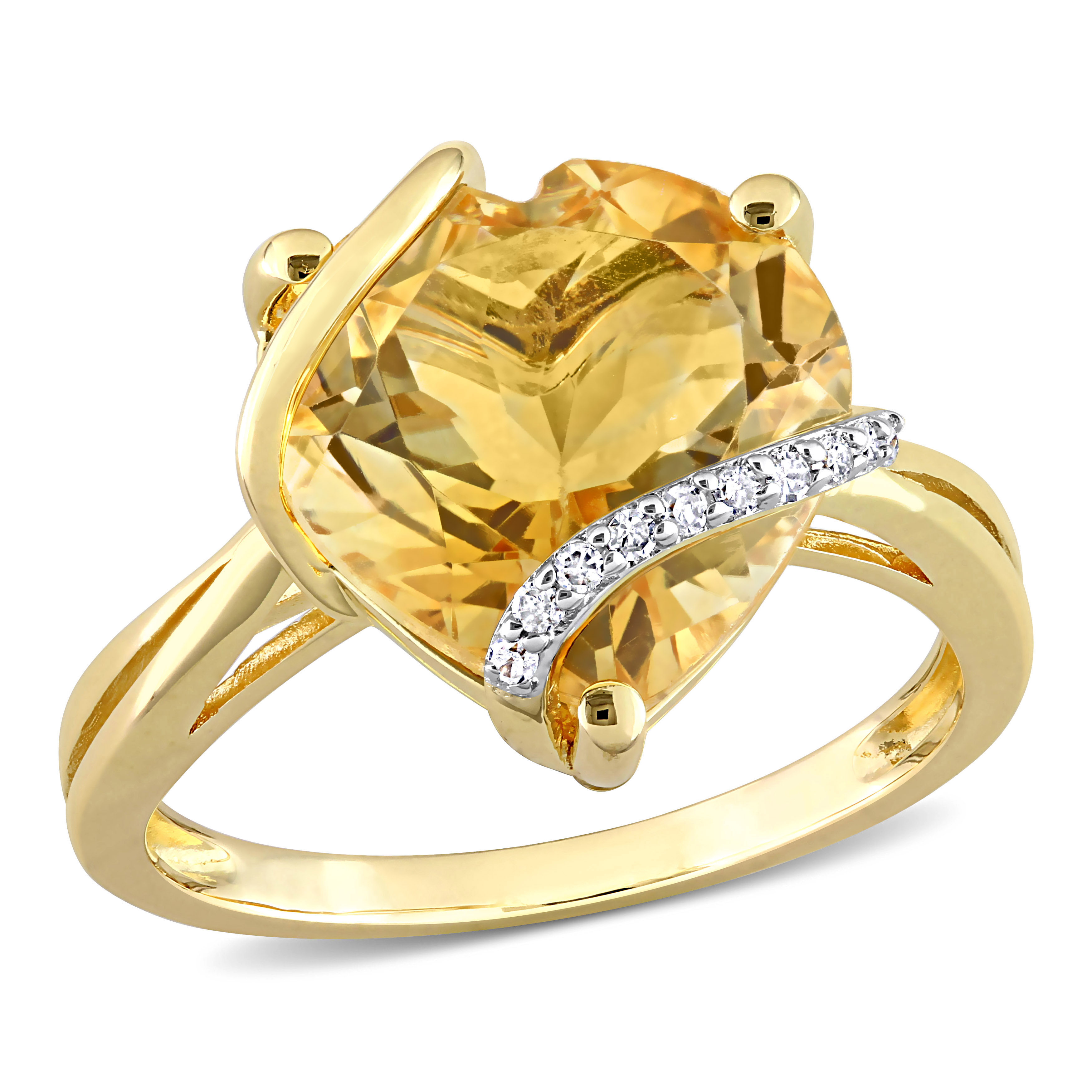 6 1/2 CT TGW Citrine and Diamond Accent Heart Wrapped Ring in Yellow Plated Sterling Silver