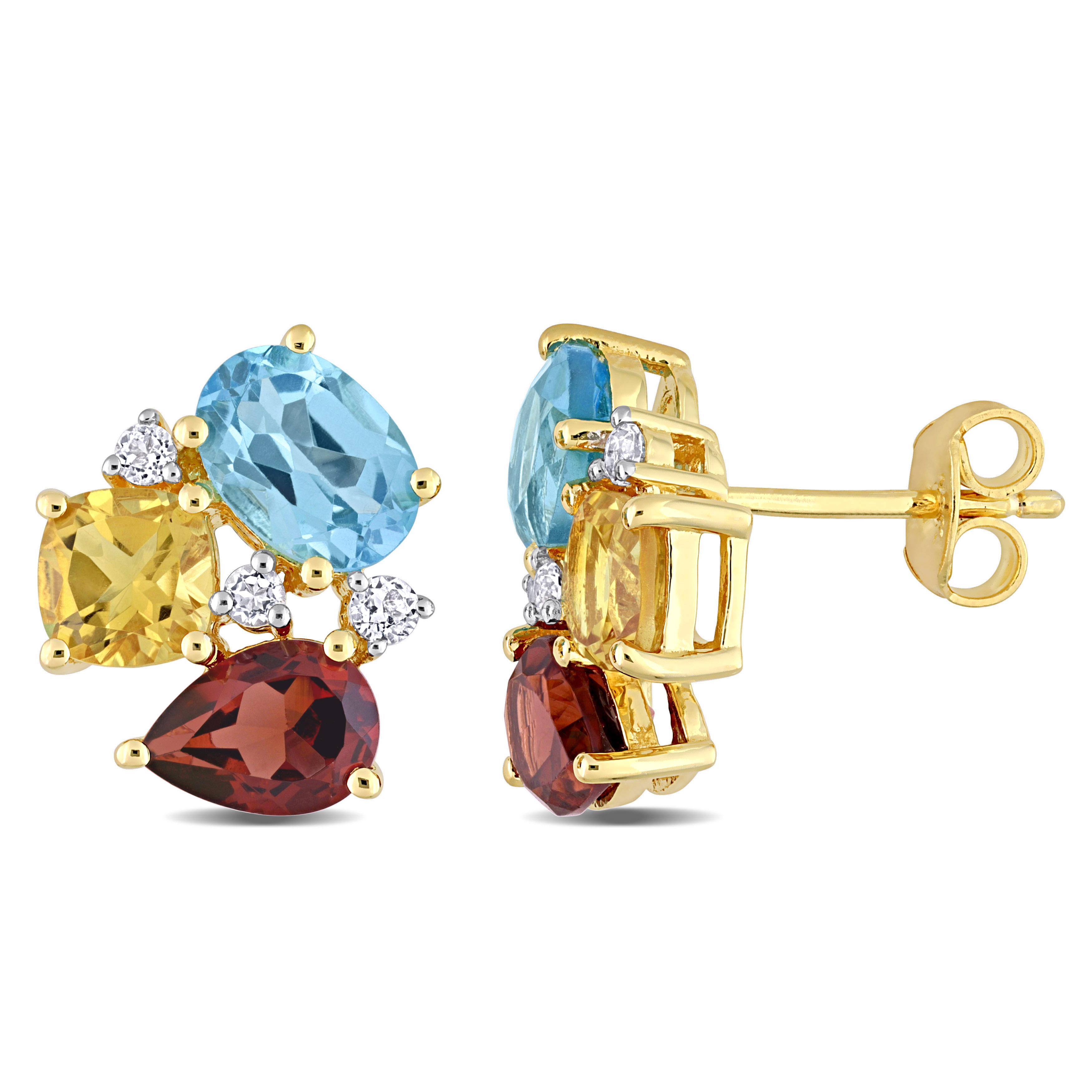 4 7/8 CT TGW Multi-Color Gemstone Stud Earrings in Yellow Plated Sterling Silver