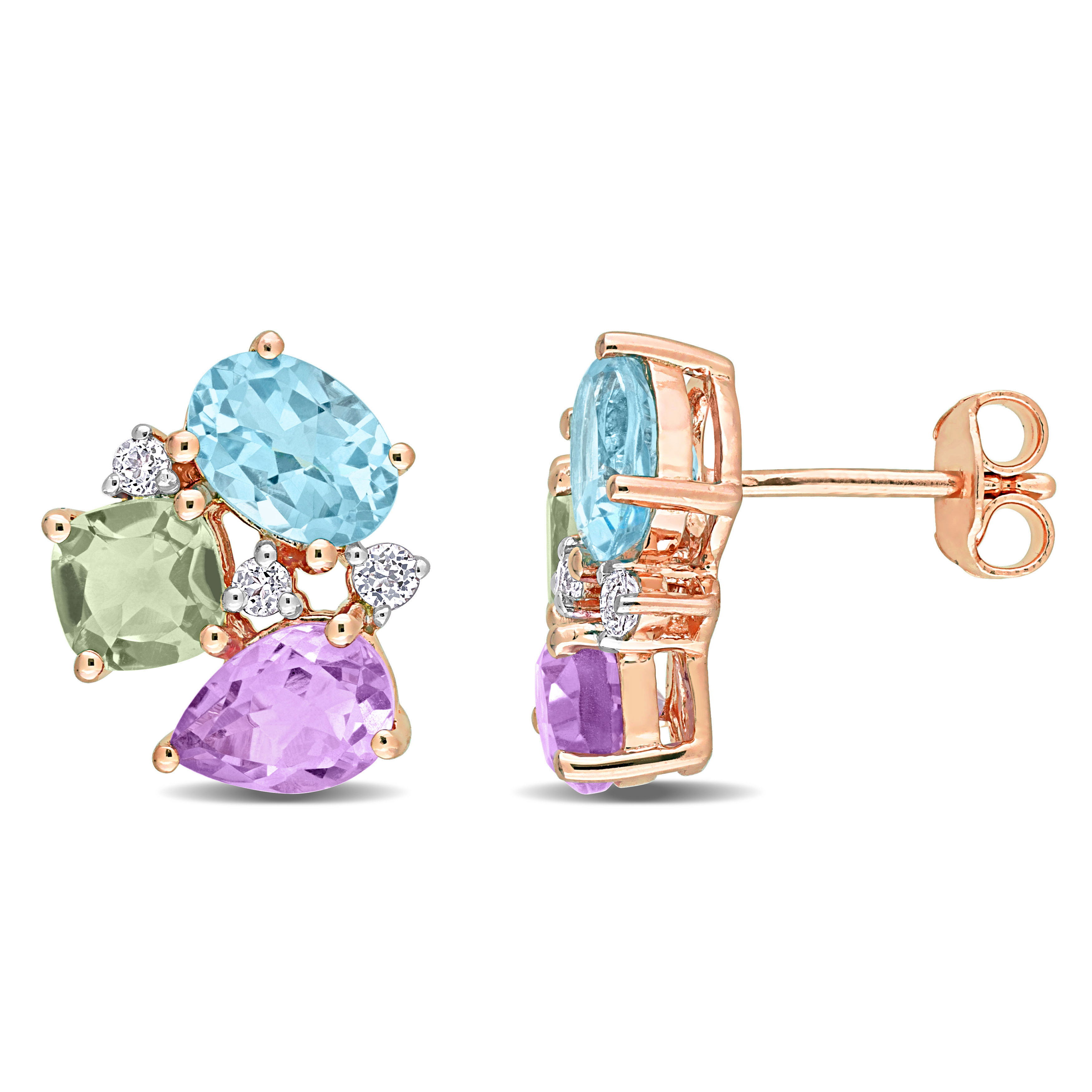 4 5/8 CT TGW Multi-Color Gemstone Earrings in Rose Plated Sterling Silver