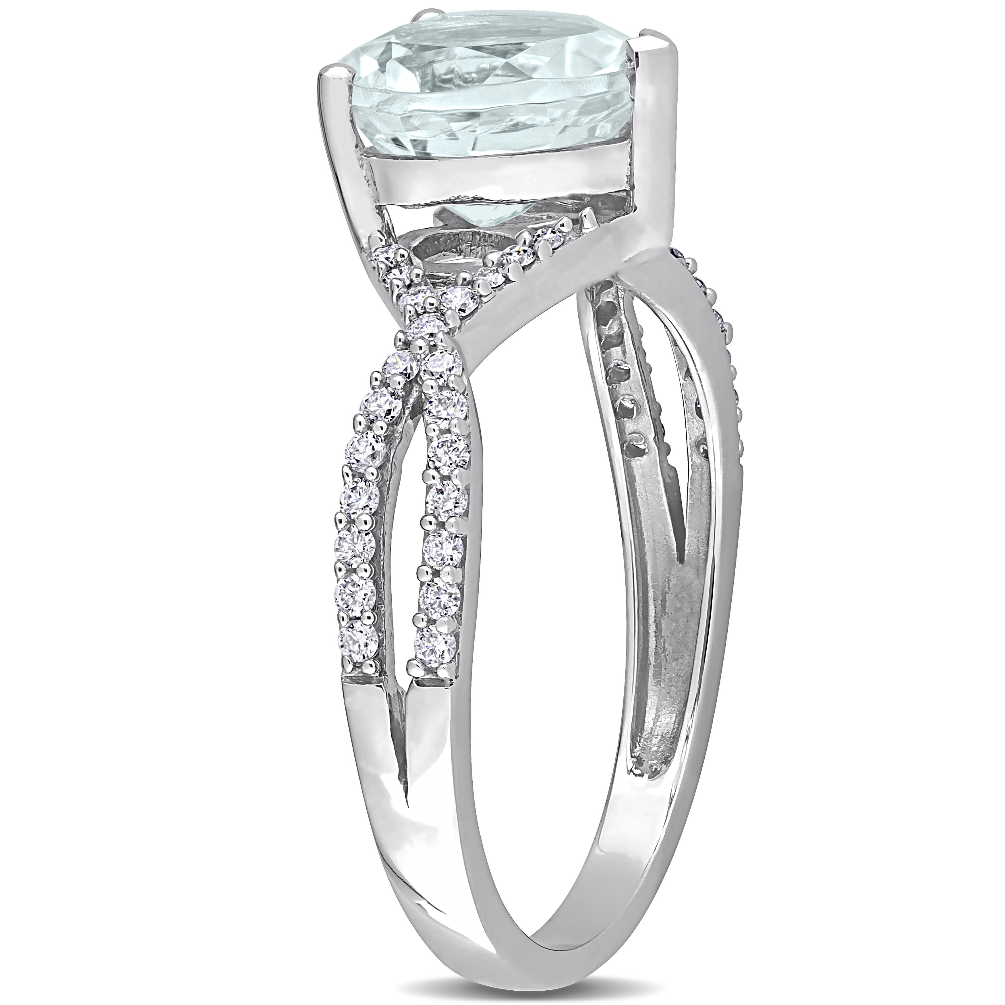 1 1/2 CT TGW Heart Aquamarine 1/5 CT TDW Diamond Infinity Ring in 14k White Gold