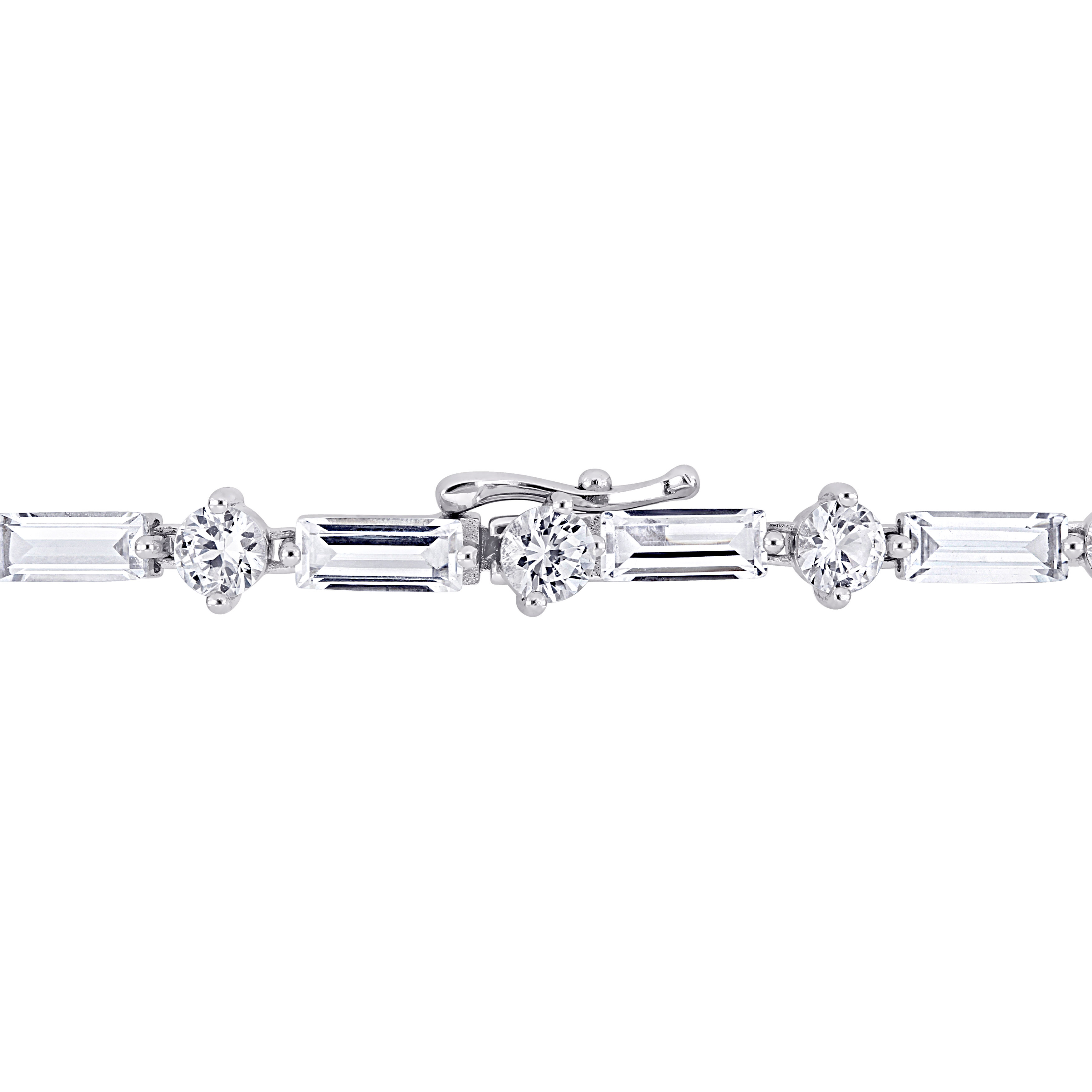 13 4/5 CT TGW Baguette & Round Created White Sapphire Bracelet in Sterling Silver - 7.25 in.