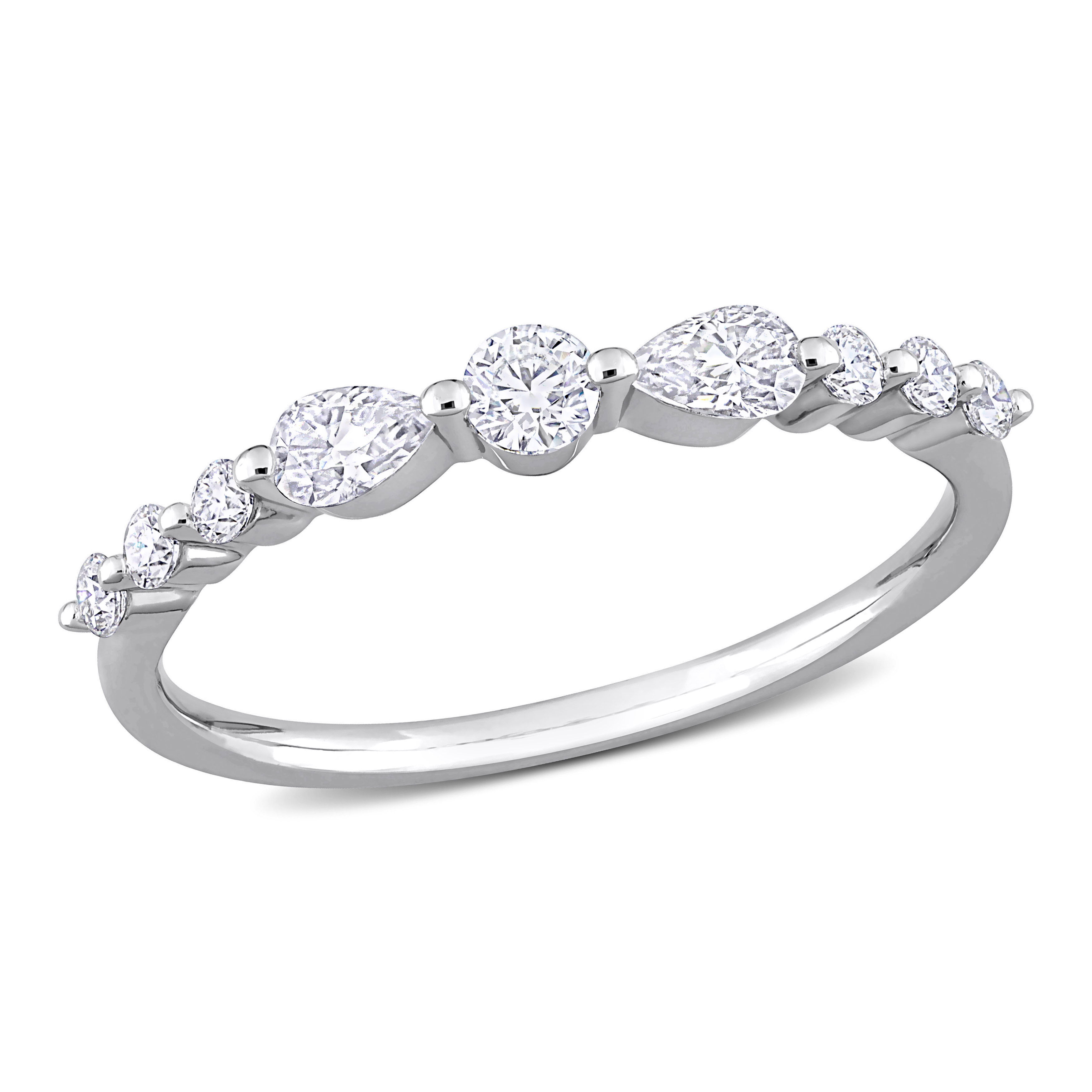 1/2 CT DEW Created Moissanite Semi-Eternity Ring in Sterling Silver