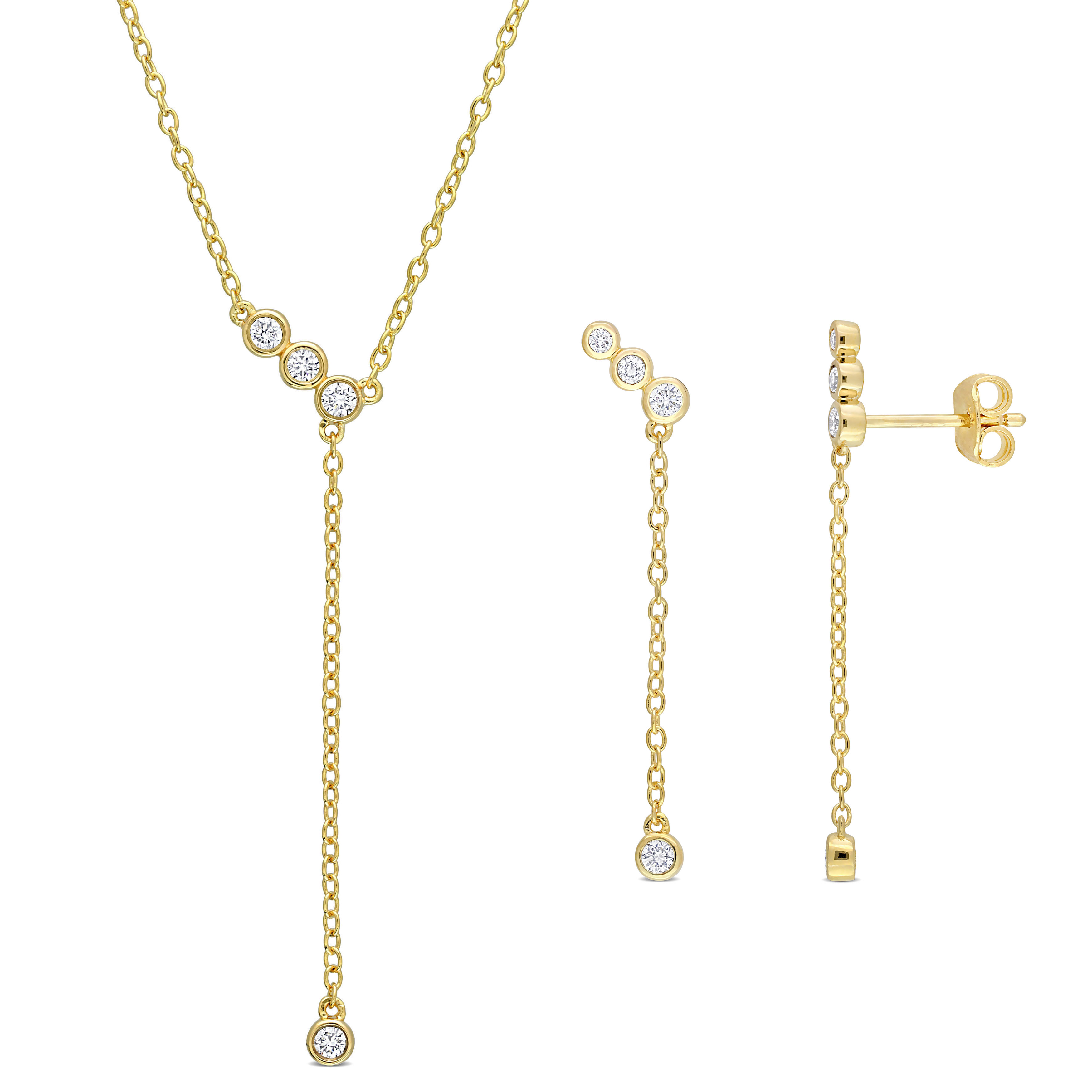 1/3 CT TGW Lab Created Diamond Lariat Earrings and Necklace 2-Piece Set in 18k Yellow Gold Plated Sterling Silver