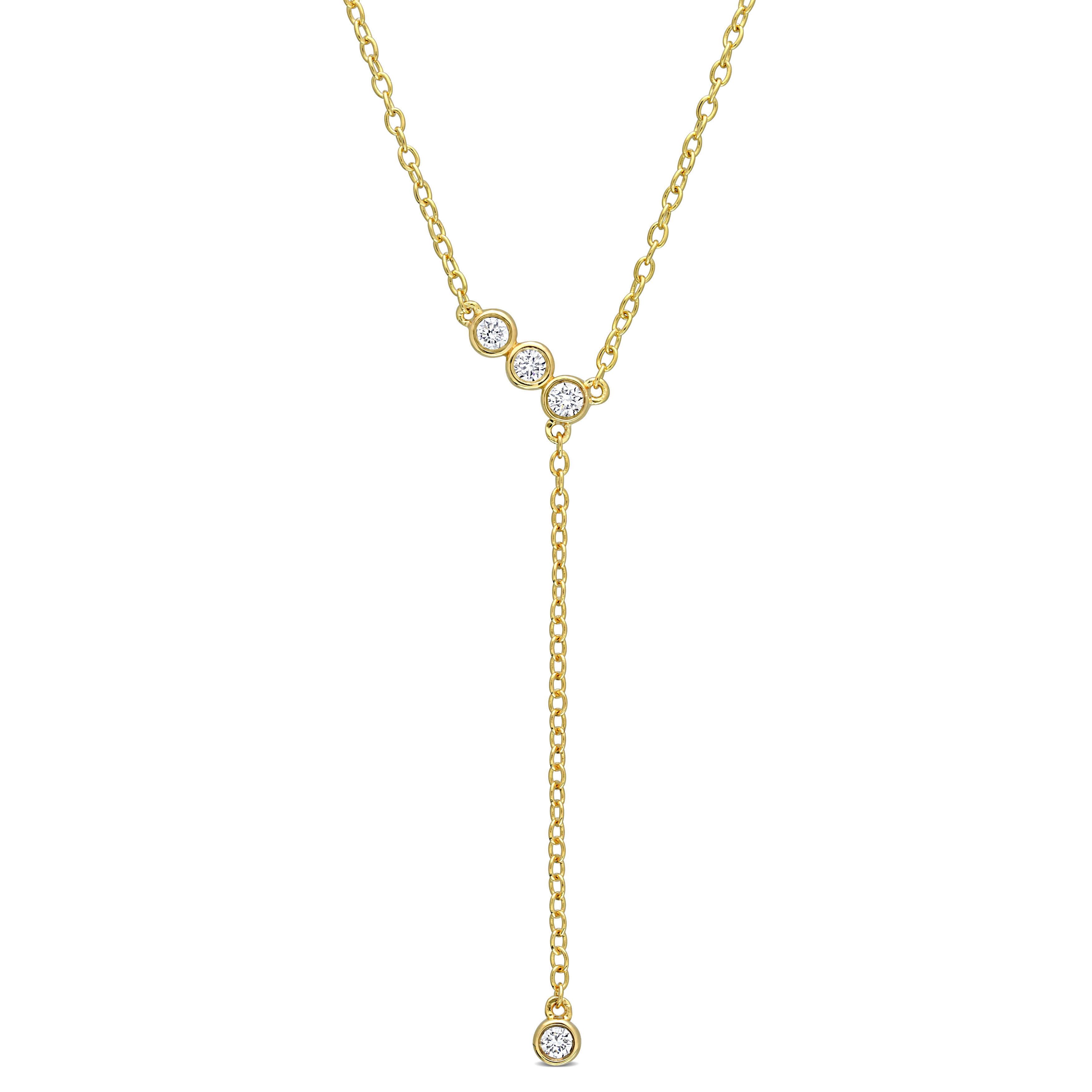 1/8 CT TGW Lab Created Diamond Lariat Necklace in 18k Yellow Gold Plated Sterling Silver - 17 in.
