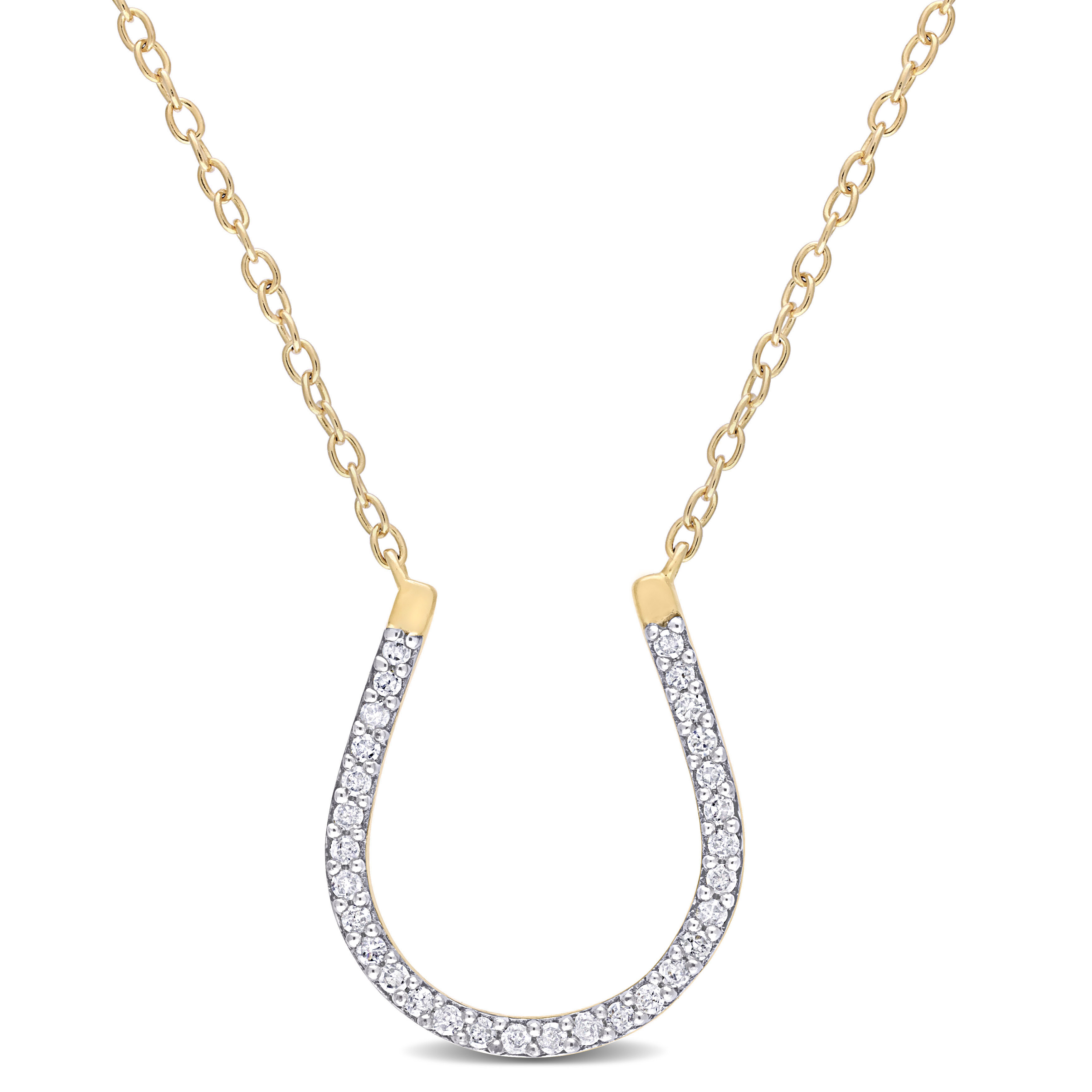 1/6 CT TDW Diamond Horseshoe Pendant with Chain in Yellow Plated Sterling Silver