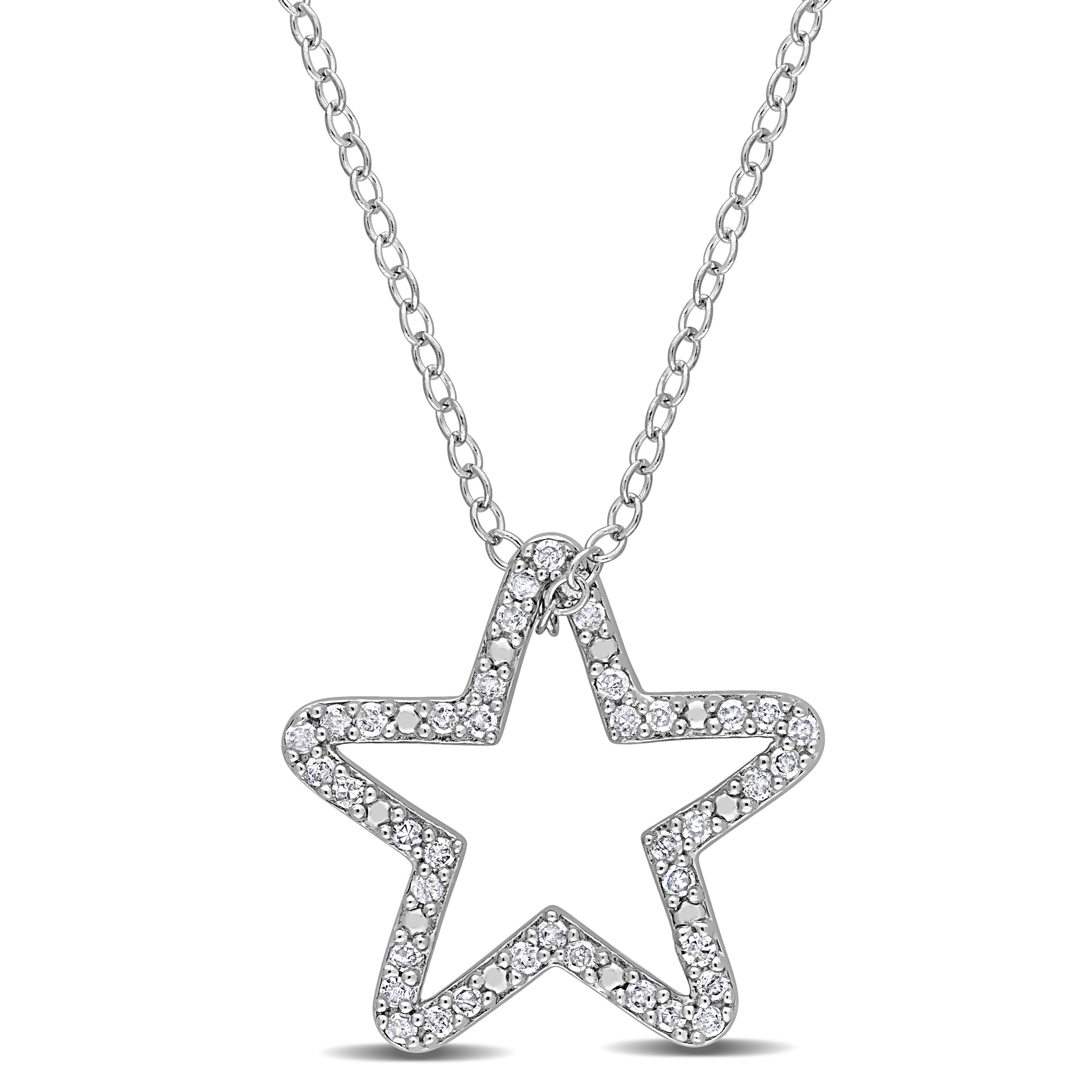 1/5 CT TDW Diamond Star Pendant with Chain in Sterling Silver
