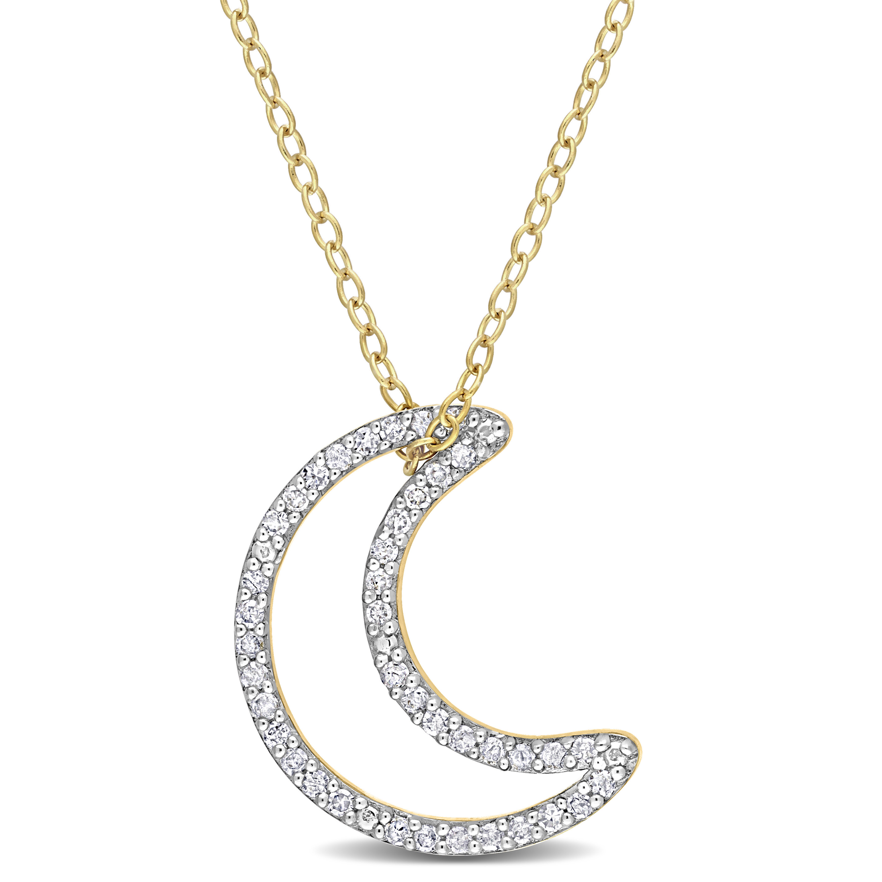1/5 CT TDW Diamond Moon Pendant with Chain in Yellow Plated Sterling Silver