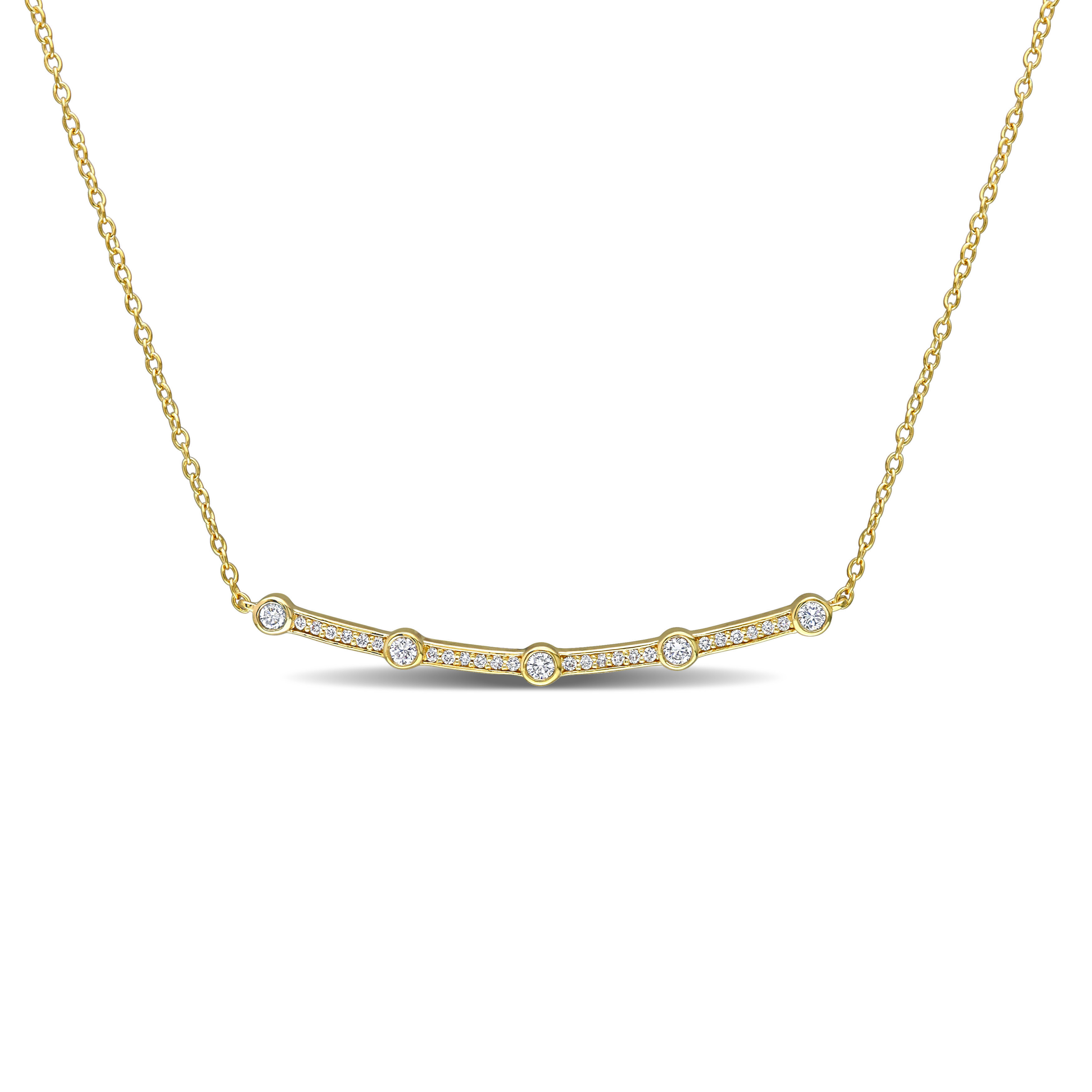 1/3 CT TGW Lab Created Diamond Bar Pendant with Chain in 18k Yellow Gold Plated Sterling Silver - 17 in.