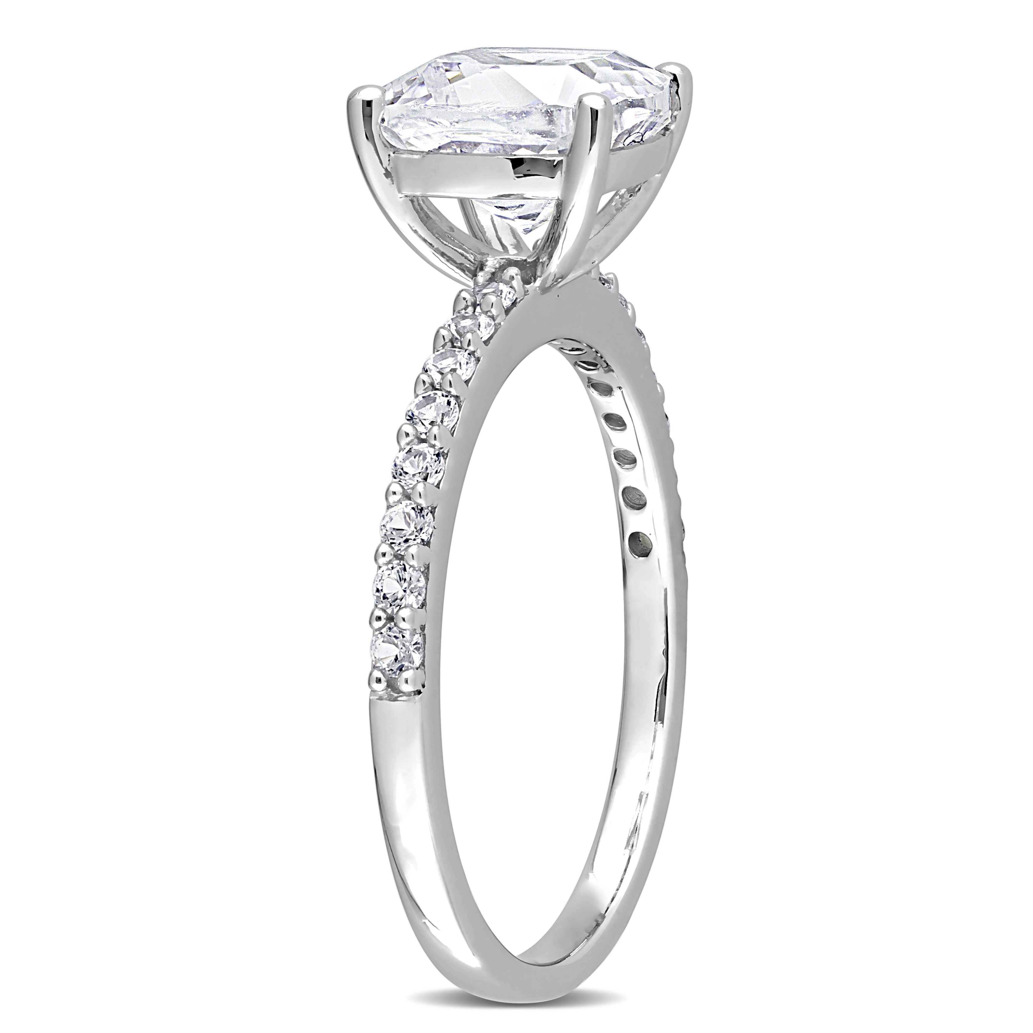 3 1/4 CT TGW Cushion Cut Created White Sapphire Solitaire Engagement Ring in 10k White Gold